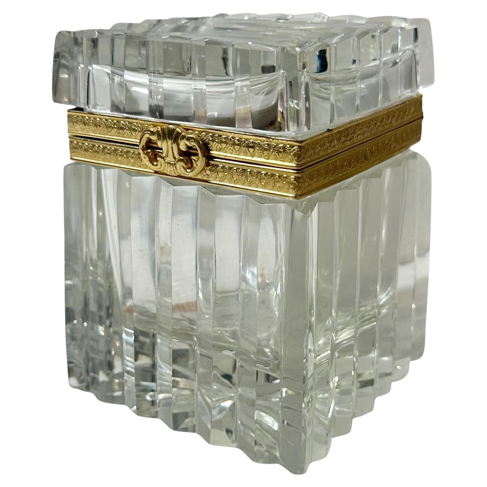 1890s Baccarat Crystal Box With Dore Bronze Mounts For Sale