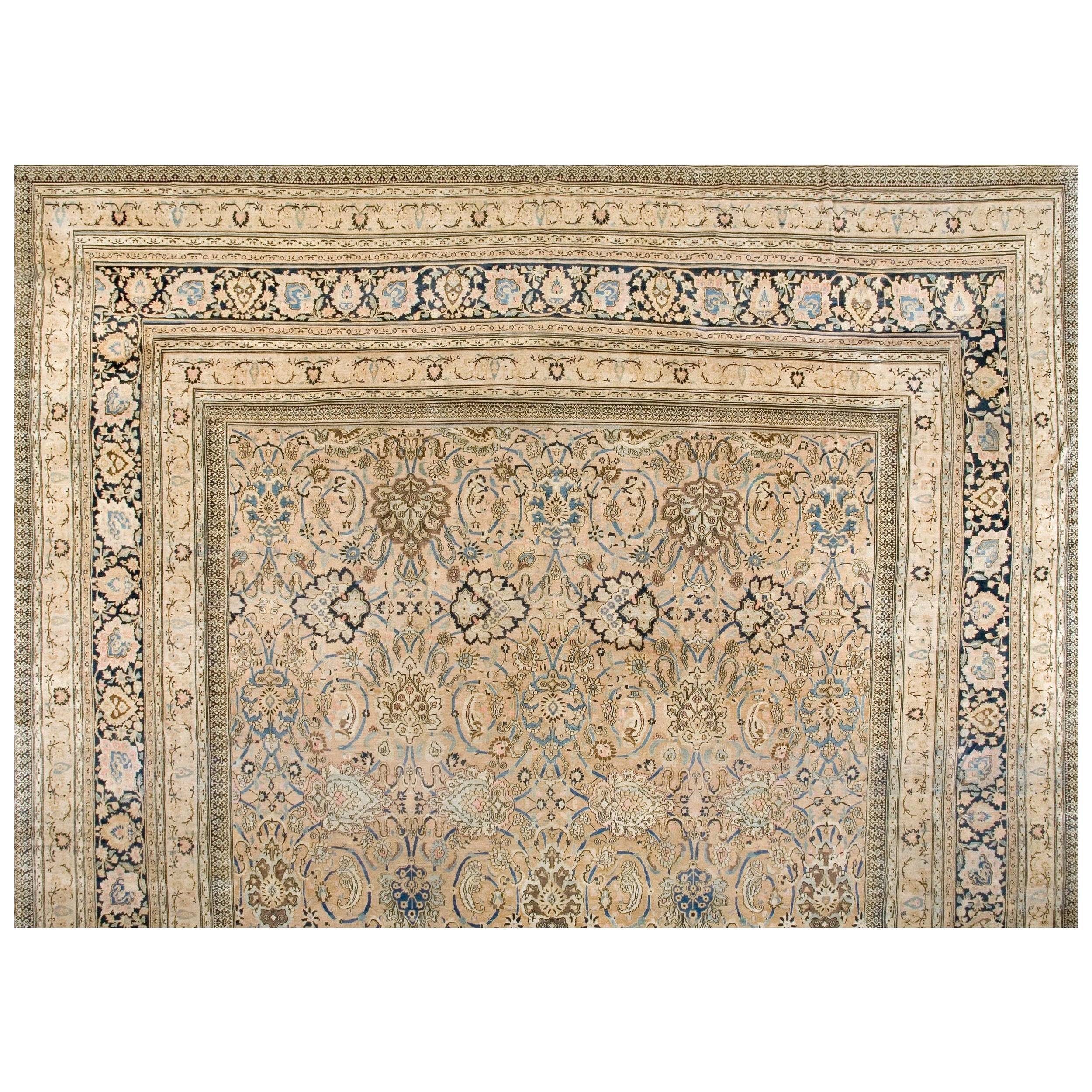1890s Beige Brown Blue Antique Persian Khorasan Moud Rug 20
3" x 30
4" Carpet For Sale