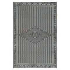 1890s Beige Field Antique Greek Key Border Native American Navajo Flatwoven Rug