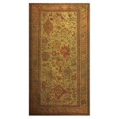 1890s Beige Field Large Scale Geometric Knotted Wool Antique Oushak Turkish Rug
