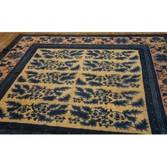 Rugs On Net Beige & Blue Antique Floral Chinese Mongolian Square Wool Rug Carpet
