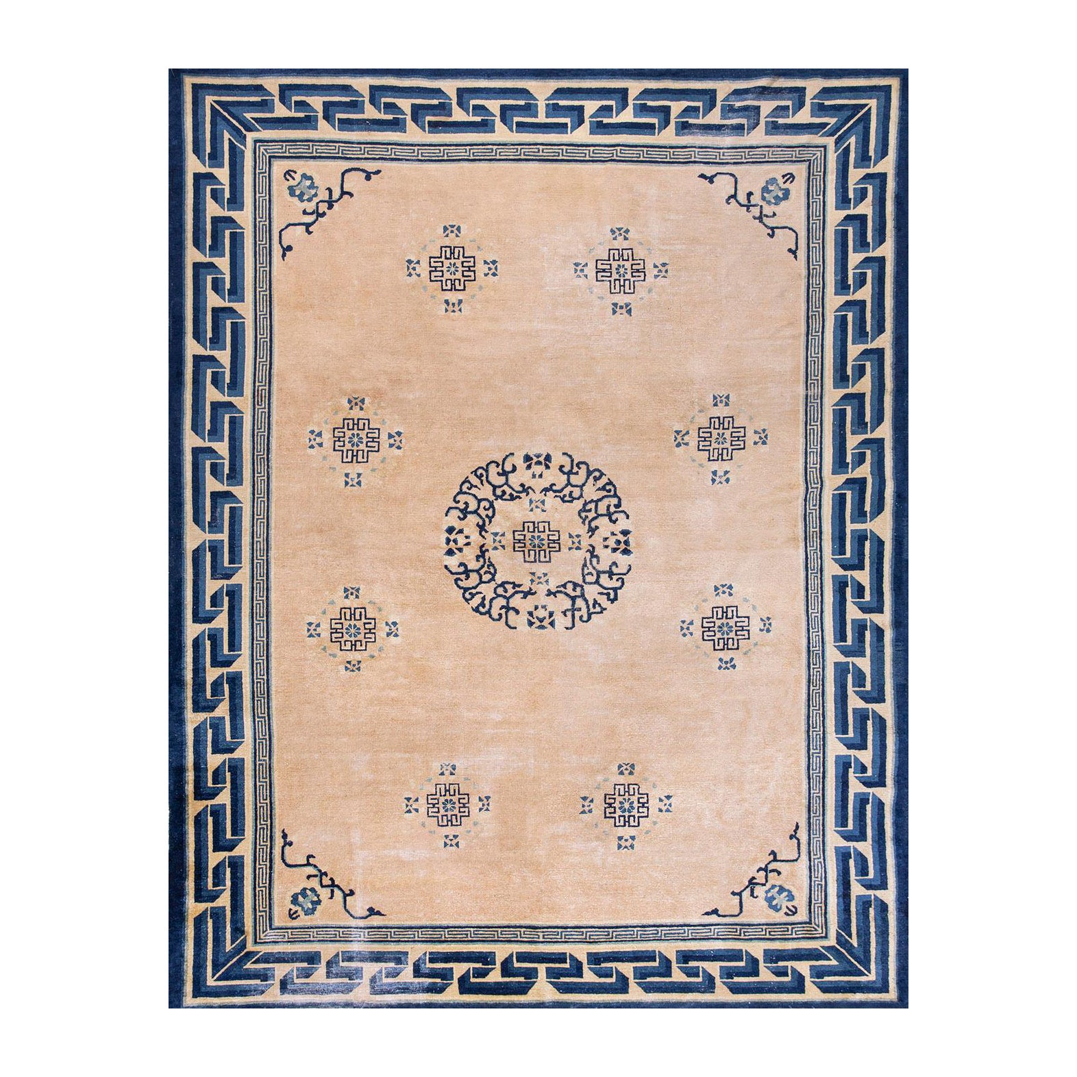 1890s Beige Unique 3D Fret Border Antique Chinese Peking Rug 8
10"x11
6" Carpet For Sale