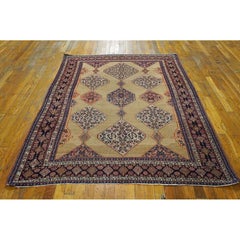 1890s Beige Warm Field Diamond Antique Senneh Knotted Wool Rug Small Carpet