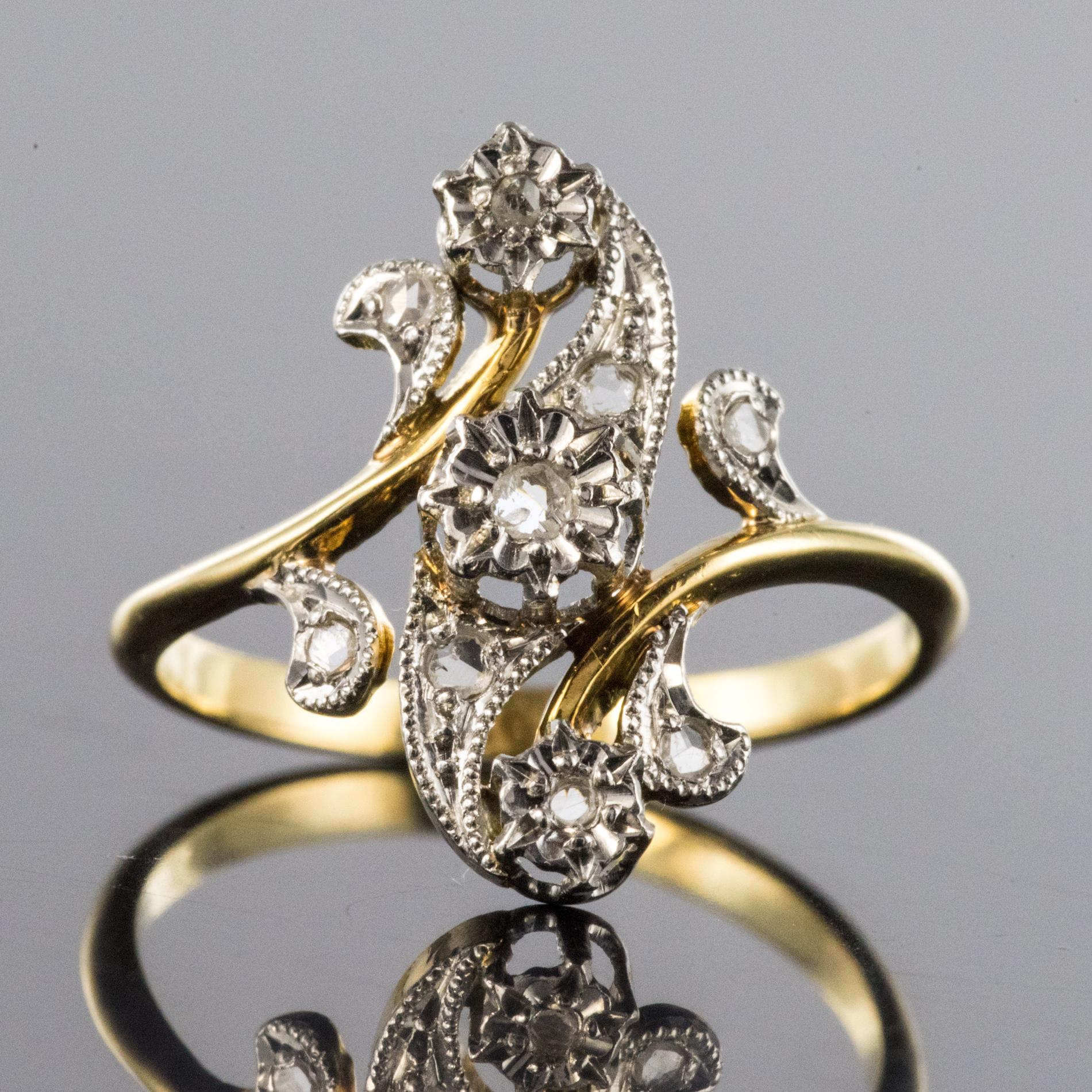 1890s Belle Époque Rose-Cut Diamonds 18 Karat Yellow Gold Ring 2