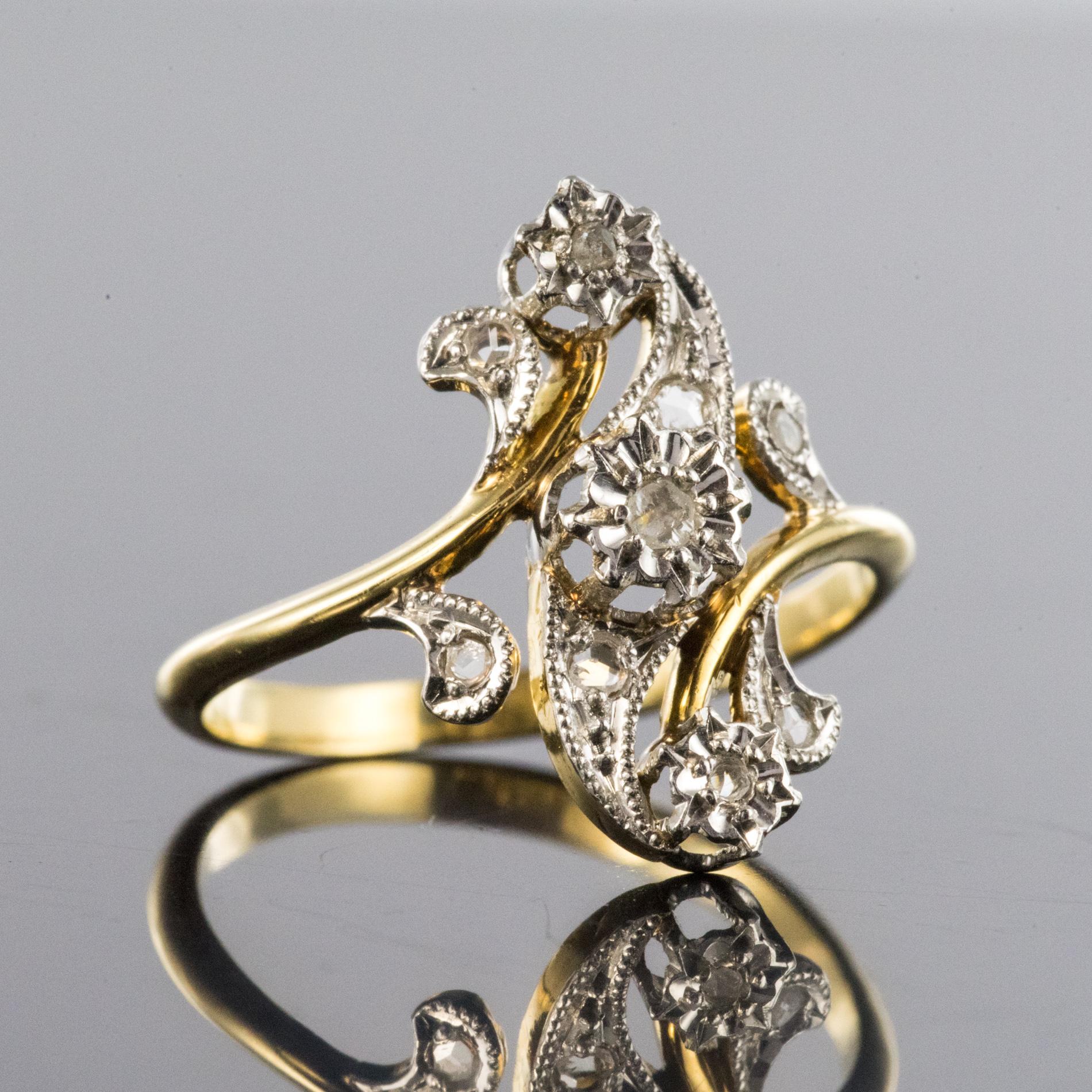 1890s Belle Époque Rose-Cut Diamonds 18 Karat Yellow Gold Ring 4