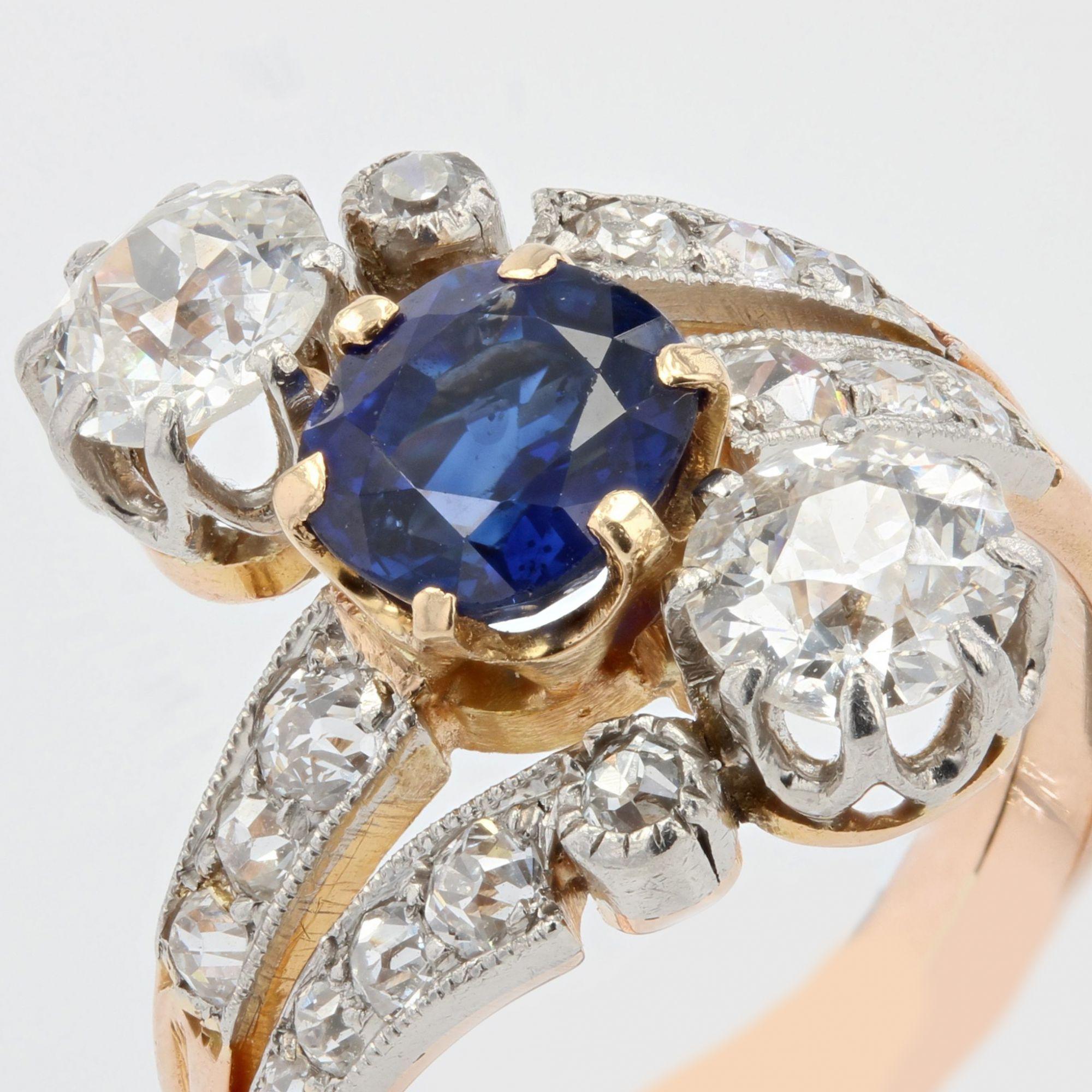 1890s Belle Epoque Sapphire Diamonds 18 Karat Rose Gold Ring 2
