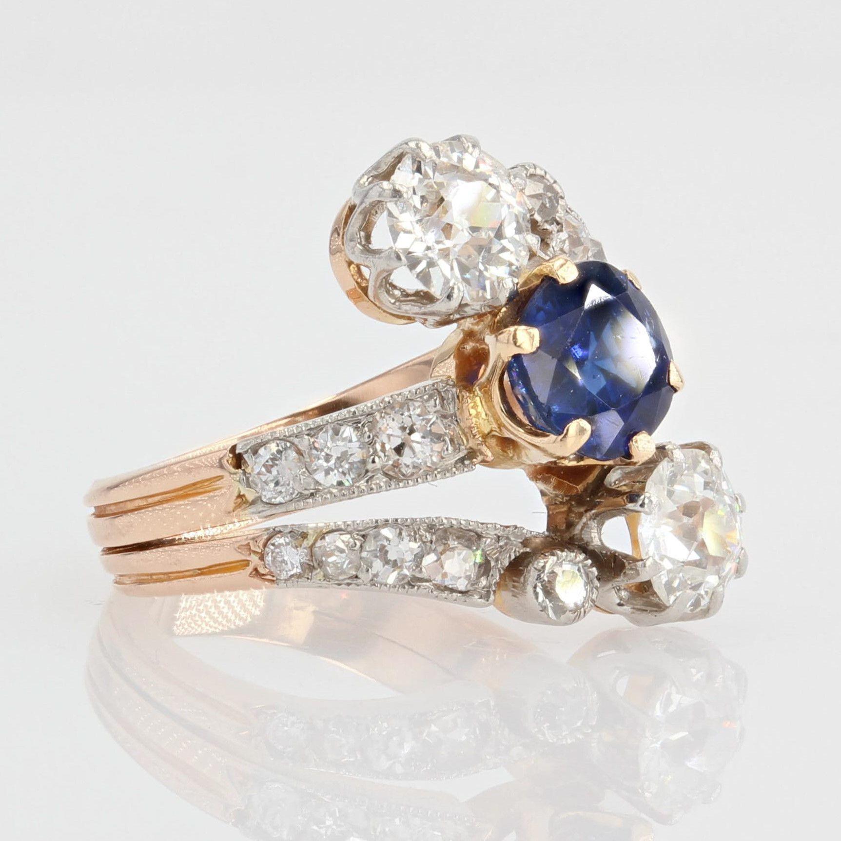 1890s Belle Epoque Sapphire Diamonds 18 Karat Rose Gold Ring 3