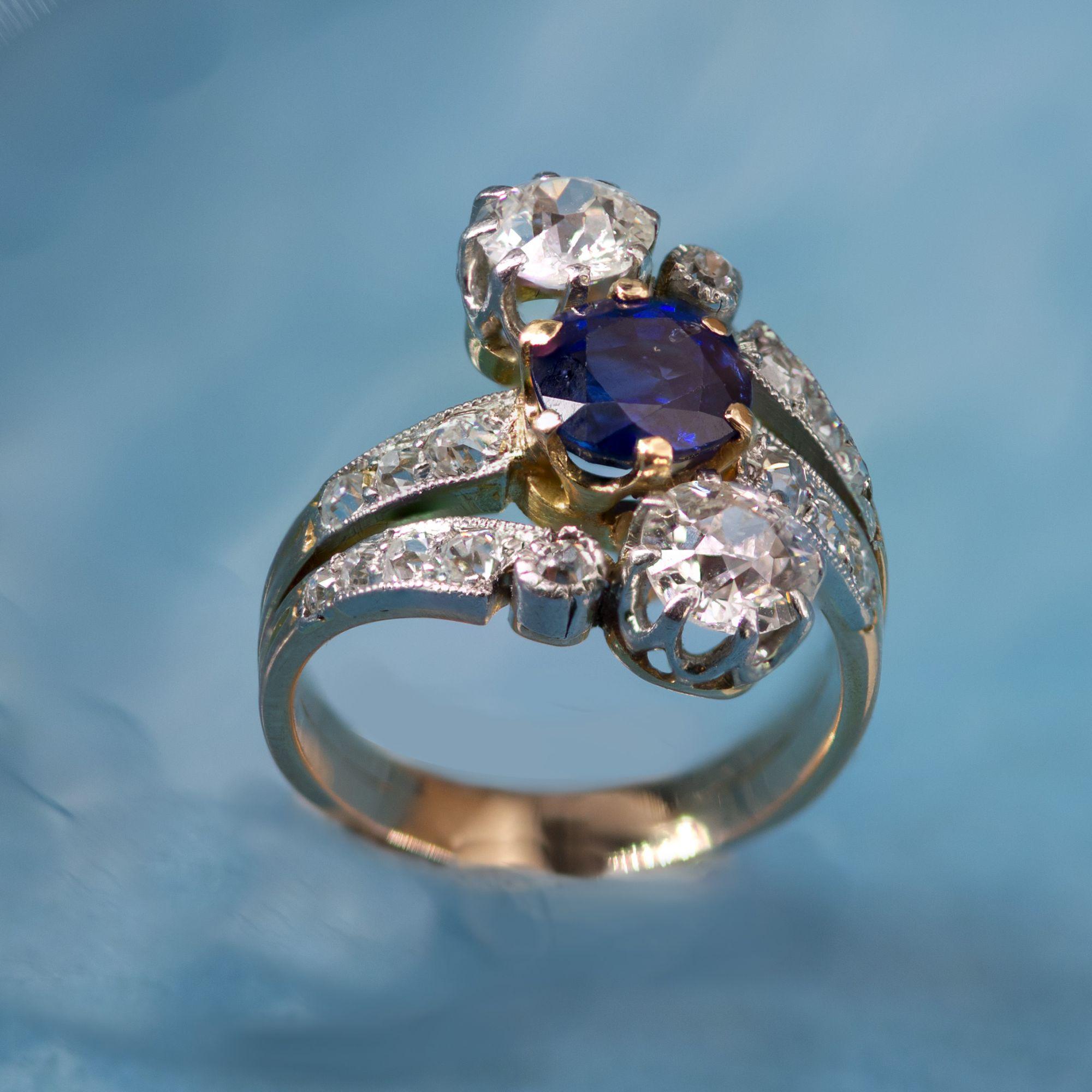 1890s Belle Epoque Sapphire Diamonds 18 Karat Rose Gold Ring 4