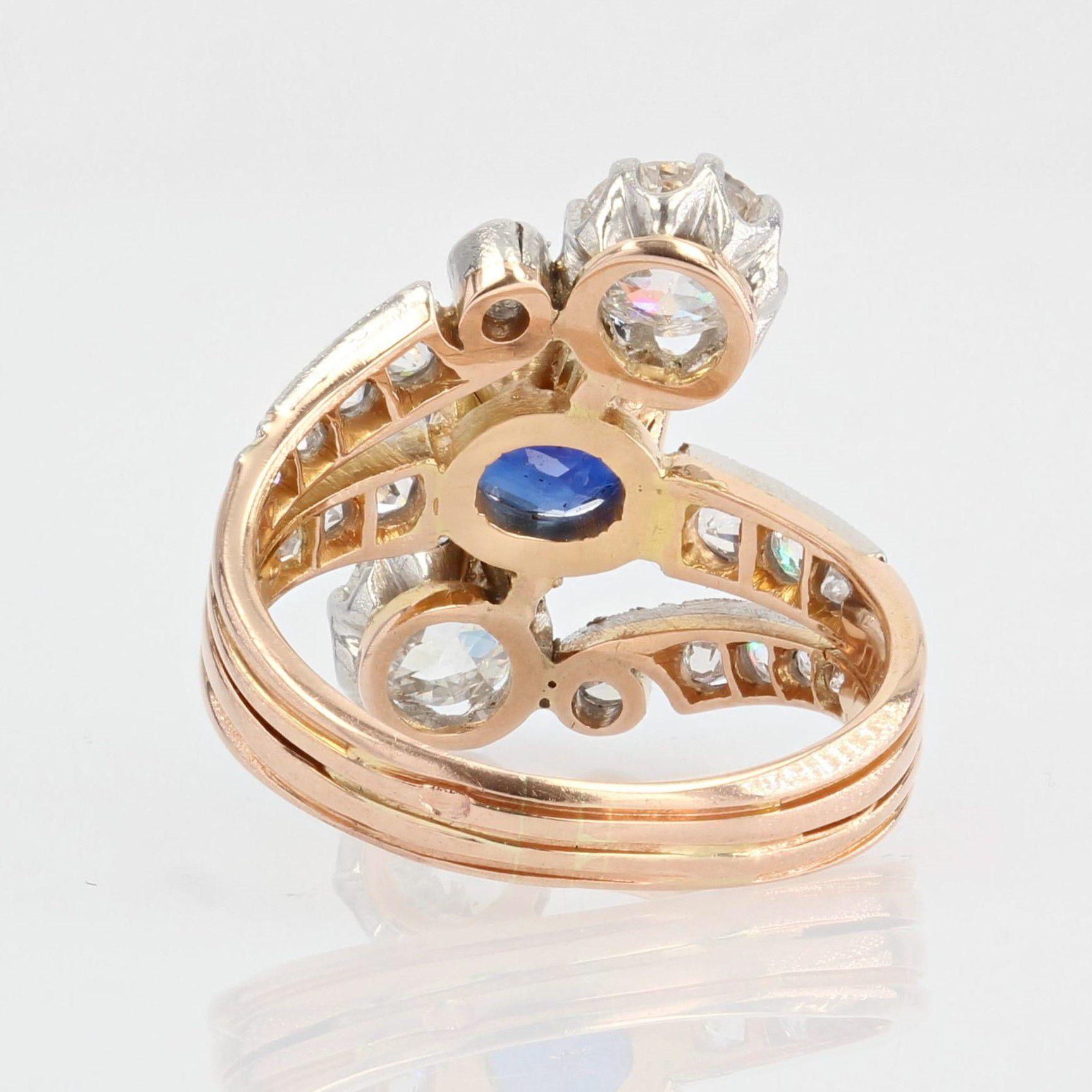 1890s Belle Epoque Sapphire Diamonds 18 Karat Rose Gold Ring 5