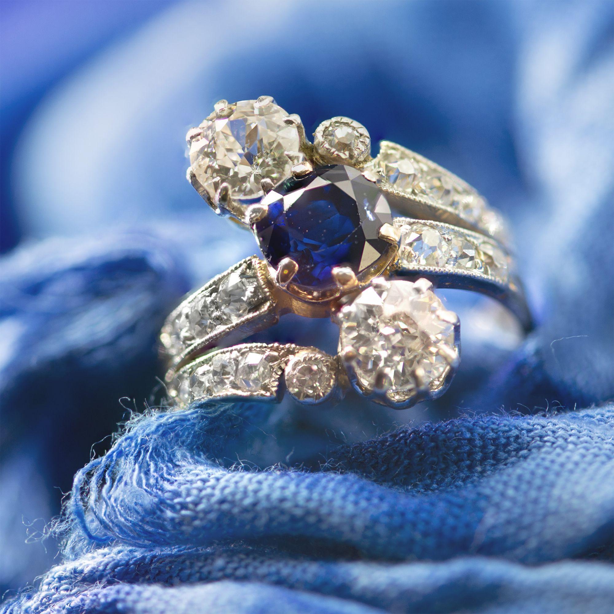 1890s Belle Epoque Sapphire Diamonds 18 Karat Rose Gold Ring 6