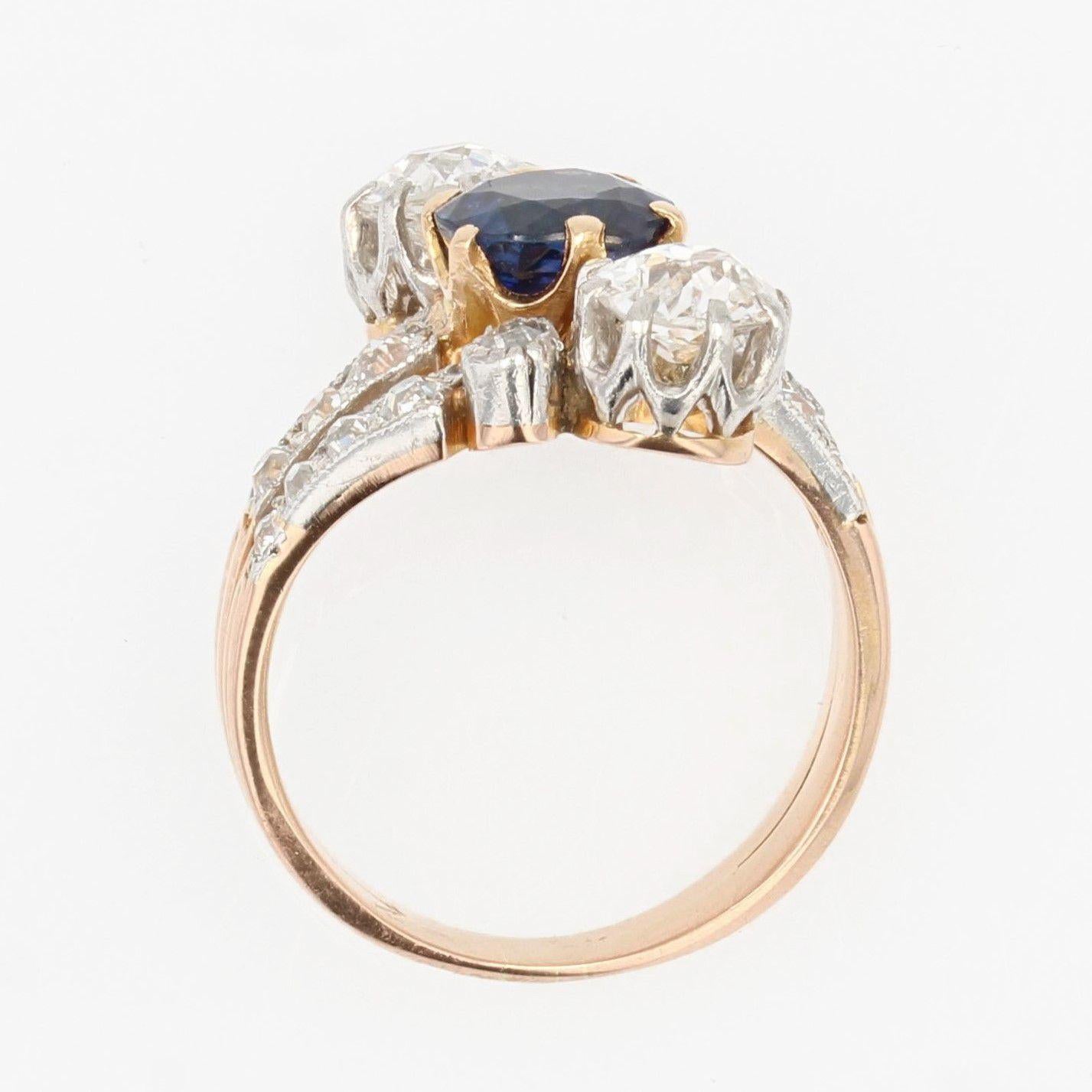 1890s Belle Epoque Sapphire Diamonds 18 Karat Rose Gold Ring 7
