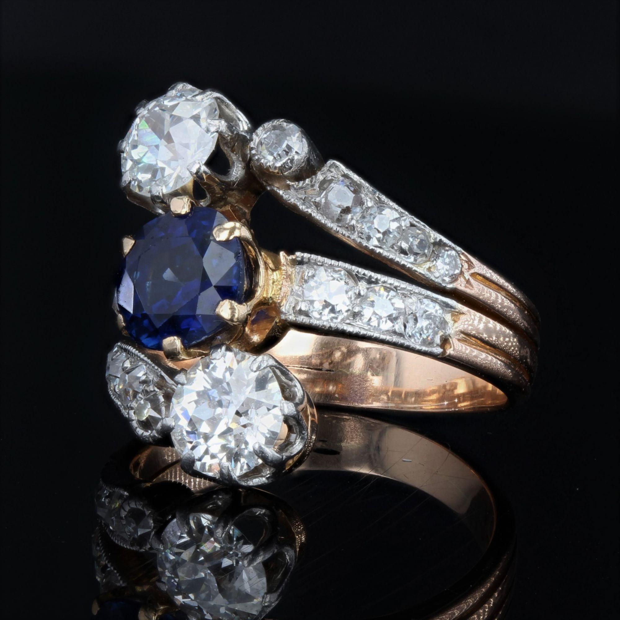 Belle Époque 1890s Belle Epoque Sapphire Diamonds 18 Karat Rose Gold Ring