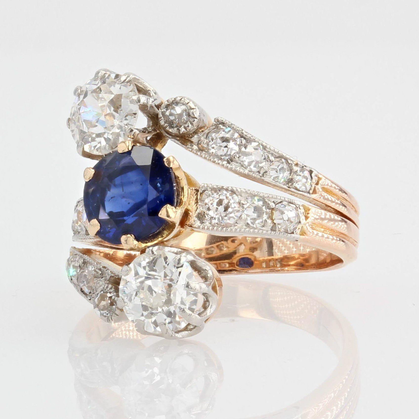 1890s Belle Epoque Sapphire Diamonds 18 Karat Rose Gold Ring 1