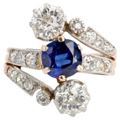 1890s Belle Epoque Sapphire Diamonds 18 Karat Rose Gold Ring