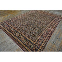 1890s Blue Navy Antique Floral Herati Pattern Senneh Formal Knotted Wool Rug