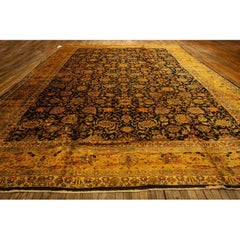 1890s Blue Traditional Geometric Antique Knotted Wool Malayer Gallery Carpet Rug