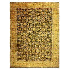 1890s Blue Traditional Geometric Antique Knotted Wool Malayer Gallery Carpet Rug