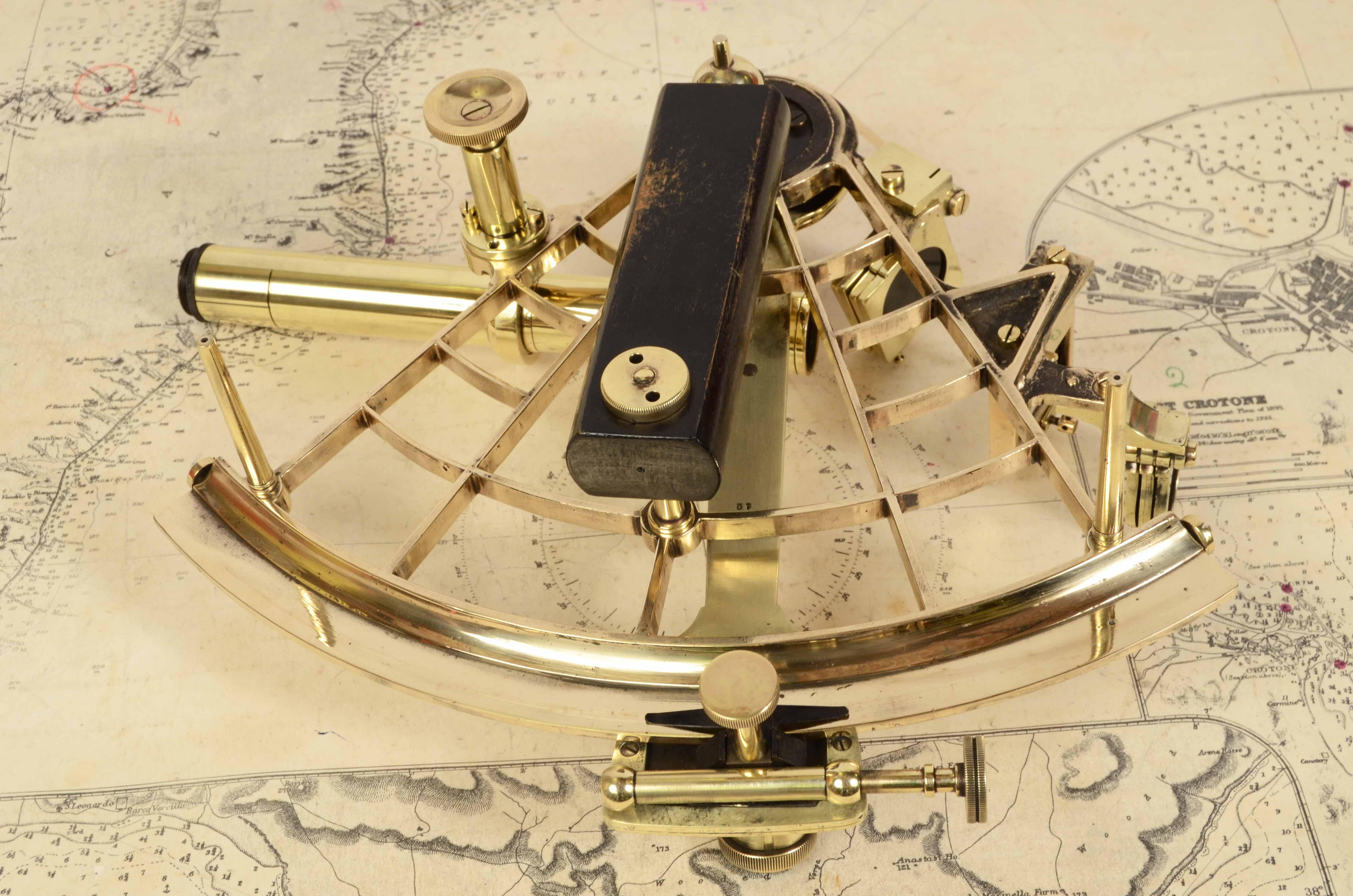 1890s Brass Sextant Georg Hechelmann Hamburg Antique Navigation Instrument 5