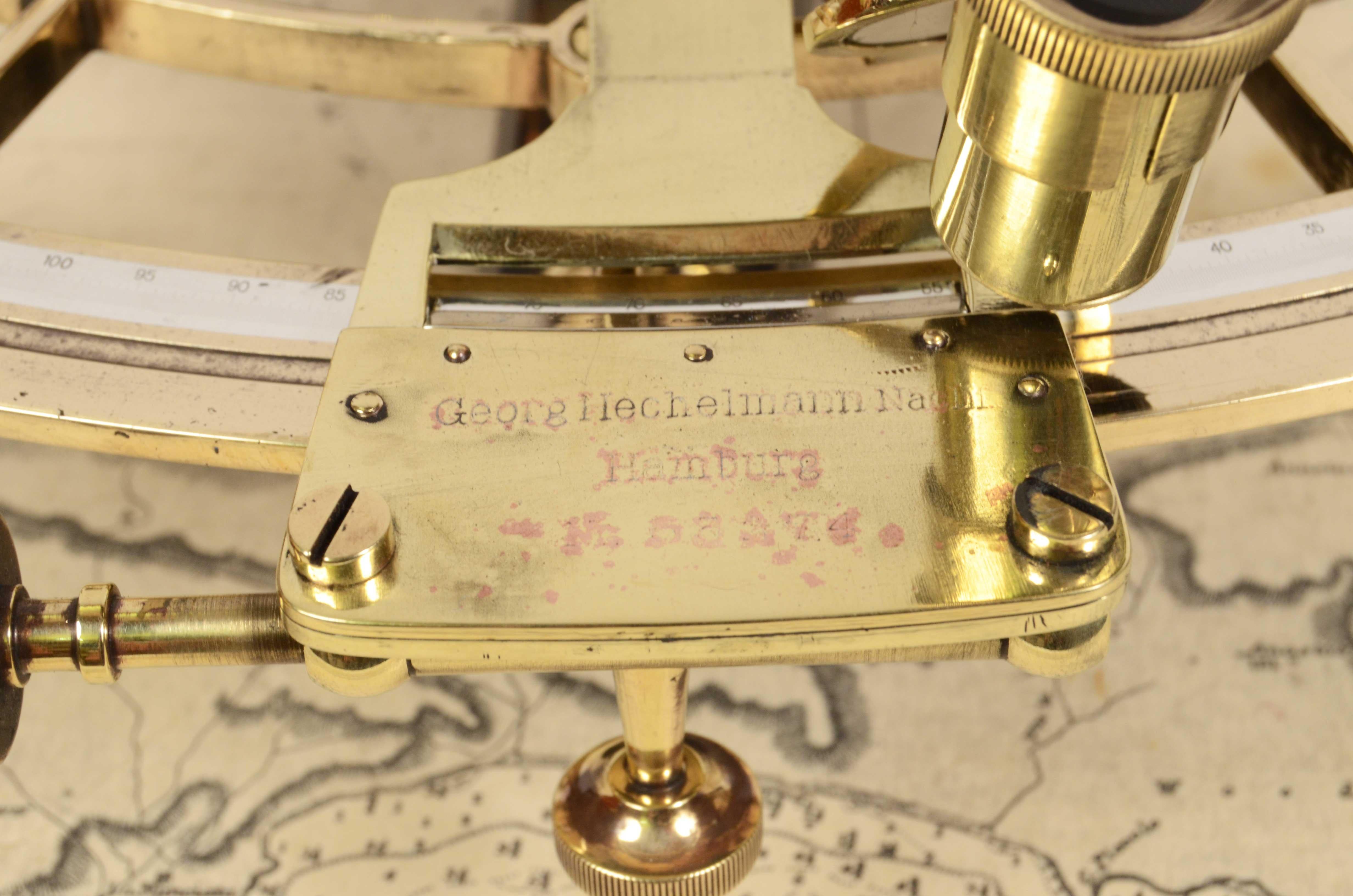 1890s Brass Sextant Georg Hechelmann Hamburg Antique Navigation Instrument 7