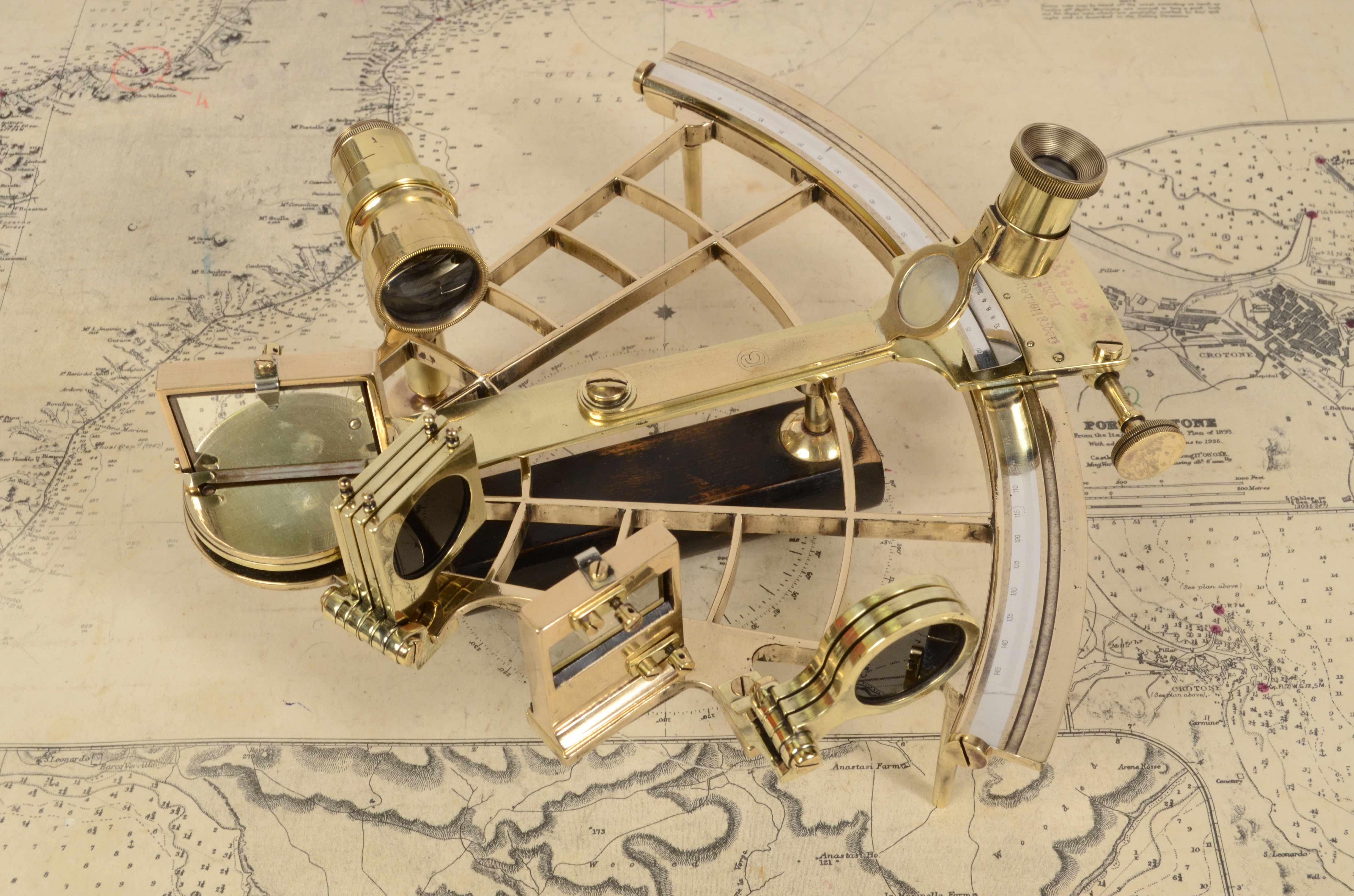 Late 19th Century 1890s Brass Sextant Georg Hechelmann Hamburg Antique Navigation Instrument