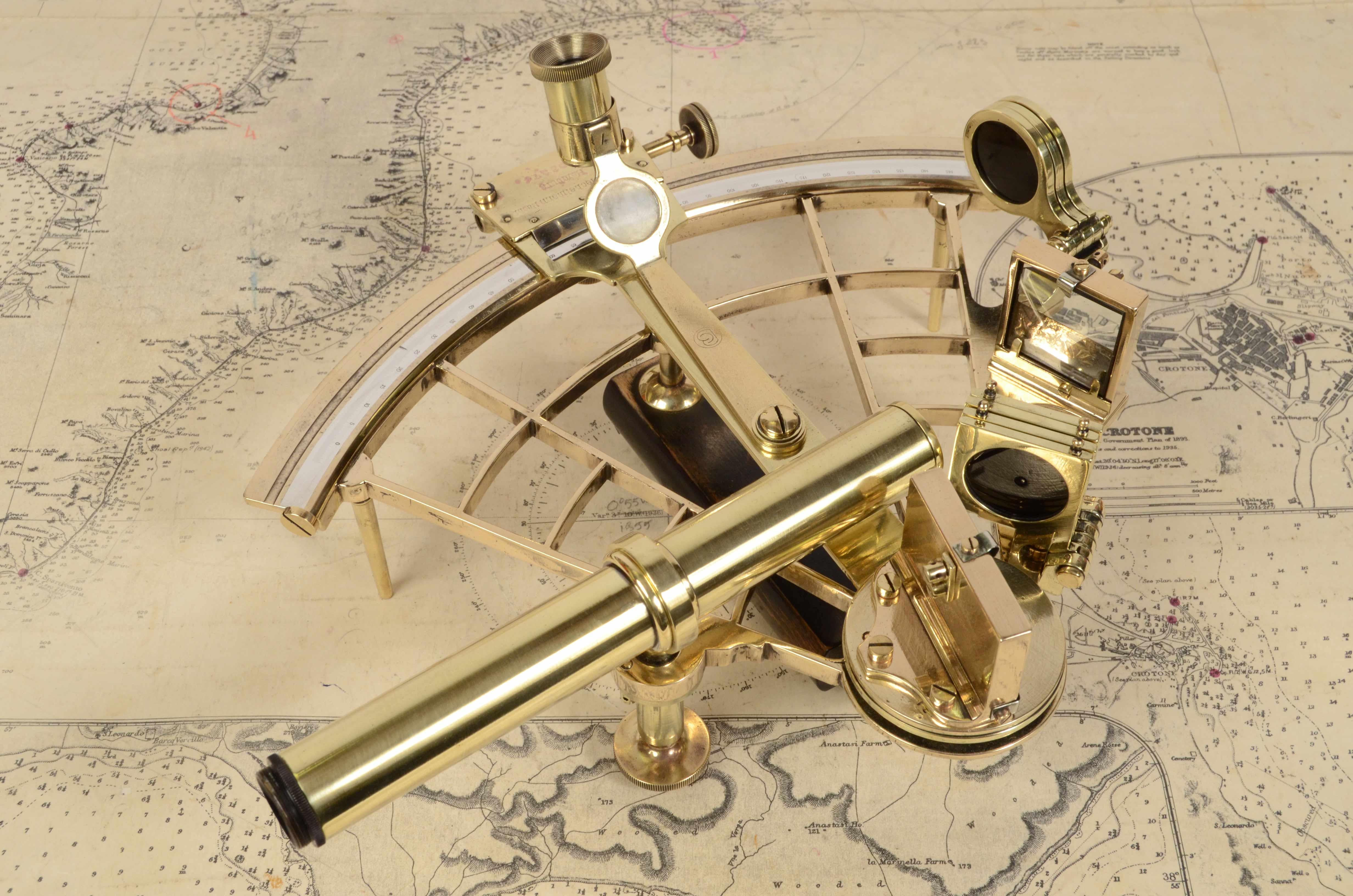 1890s Brass Sextant Georg Hechelmann Hamburg Antique Navigation Instrument 1