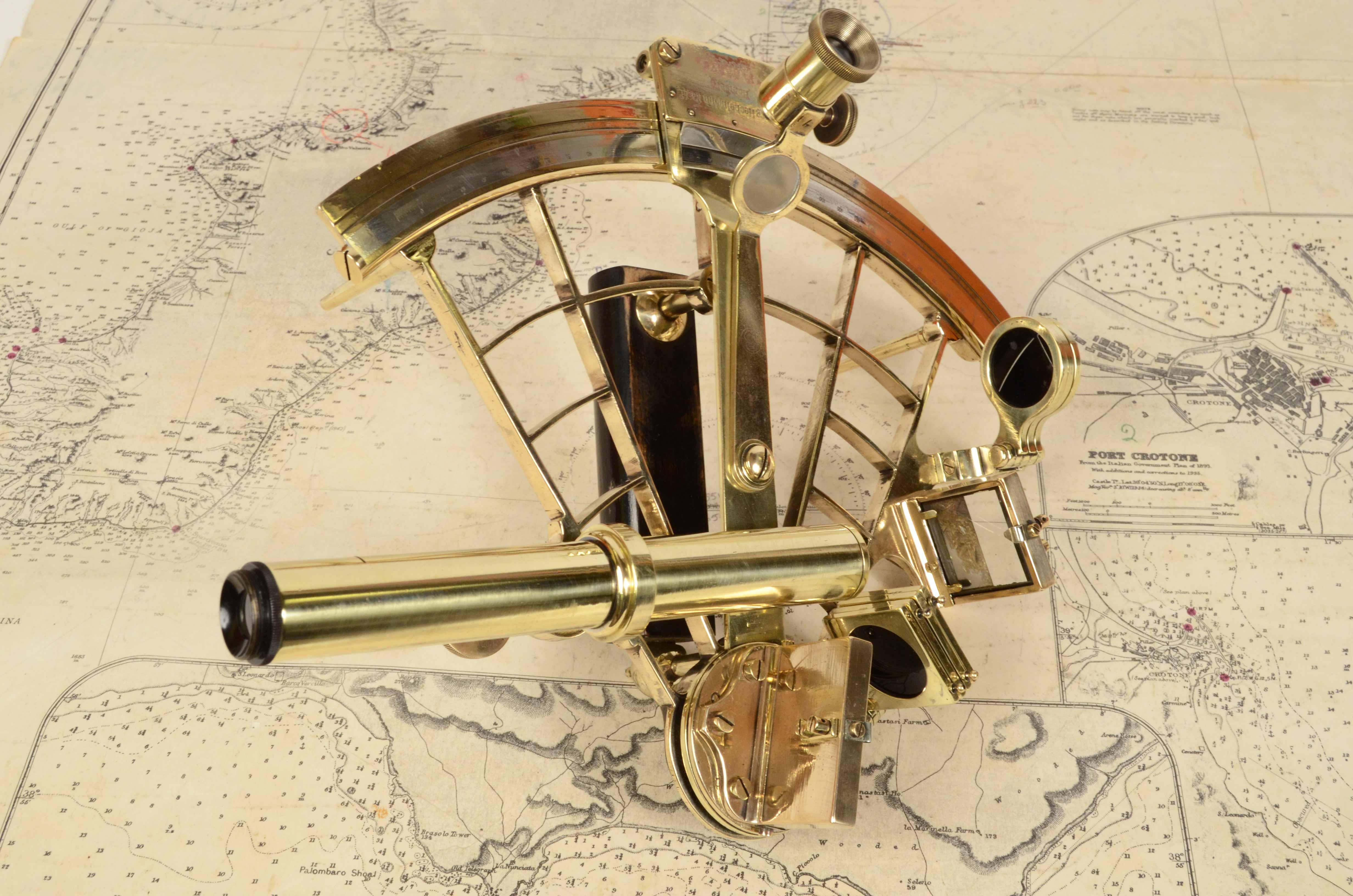 1890s Brass Sextant Georg Hechelmann Hamburg Antique Navigation Instrument 2