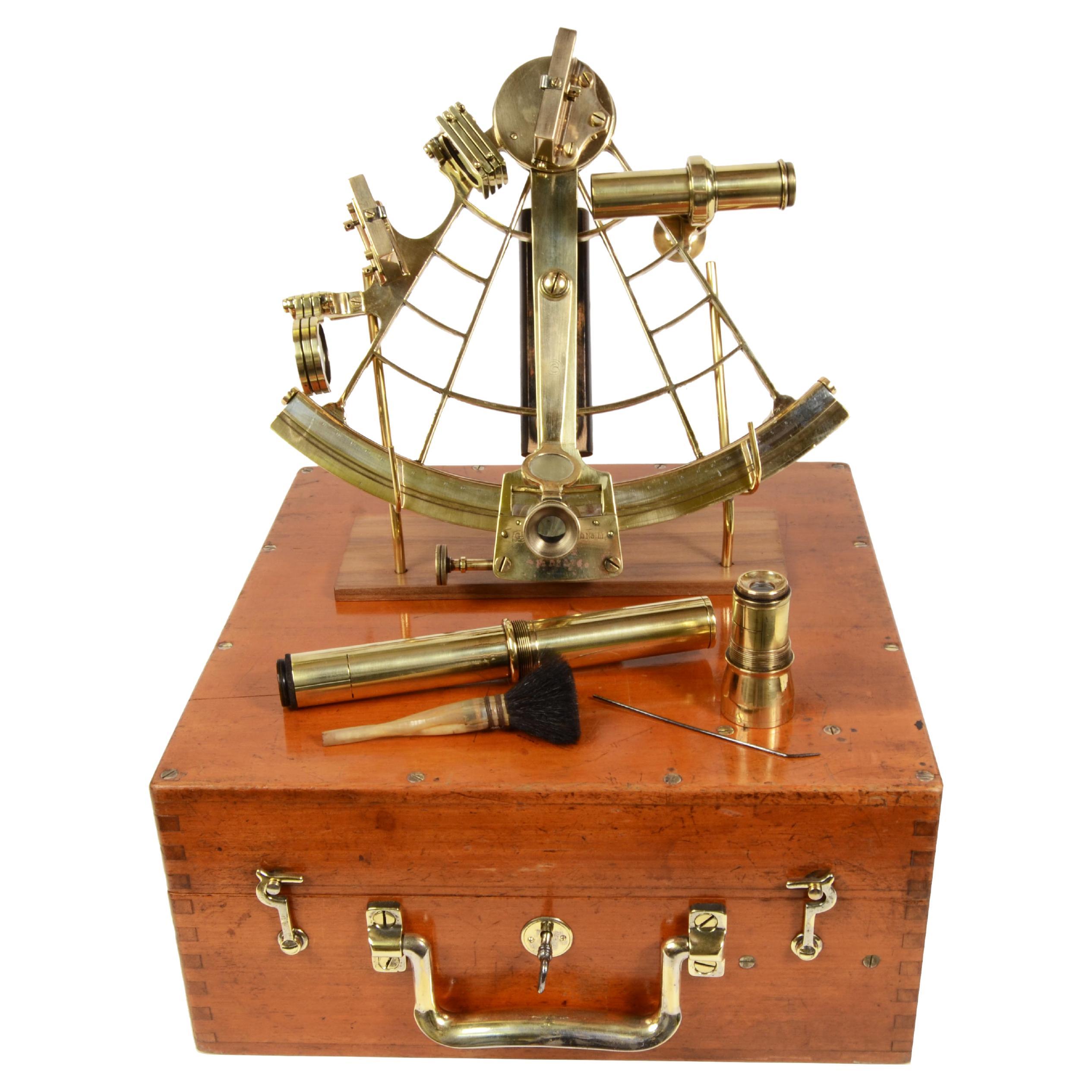 1890s Brass Sextant Georg Hechelmann Hamburg Antique Navigation Instrument