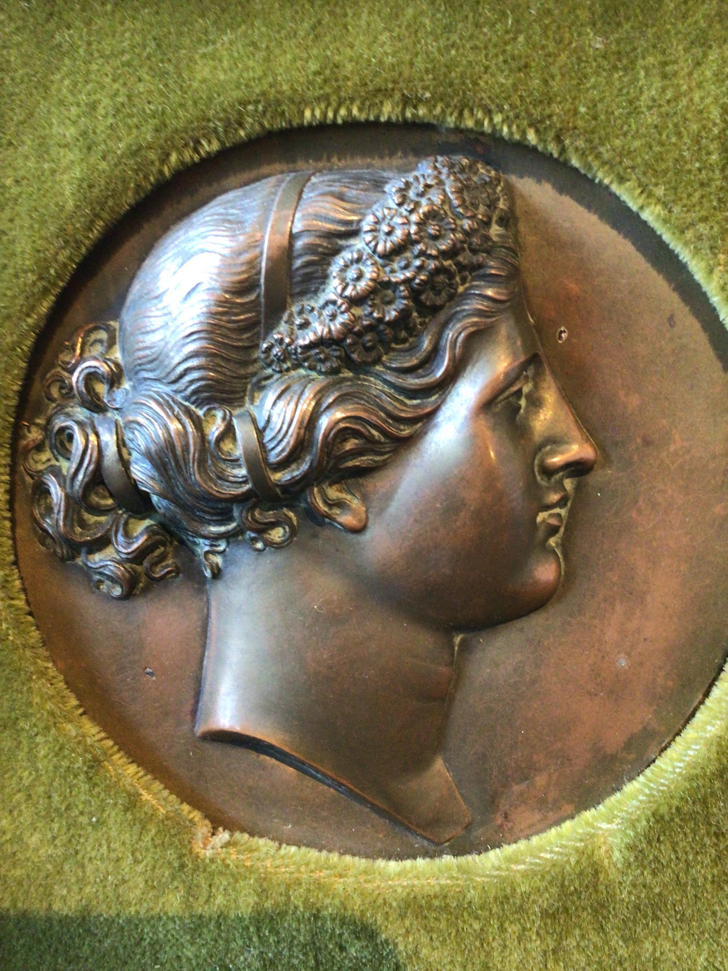 1890s Bronze Plaque of Greek Goddess, Signed In Good Condition In Tarrytown, NY
