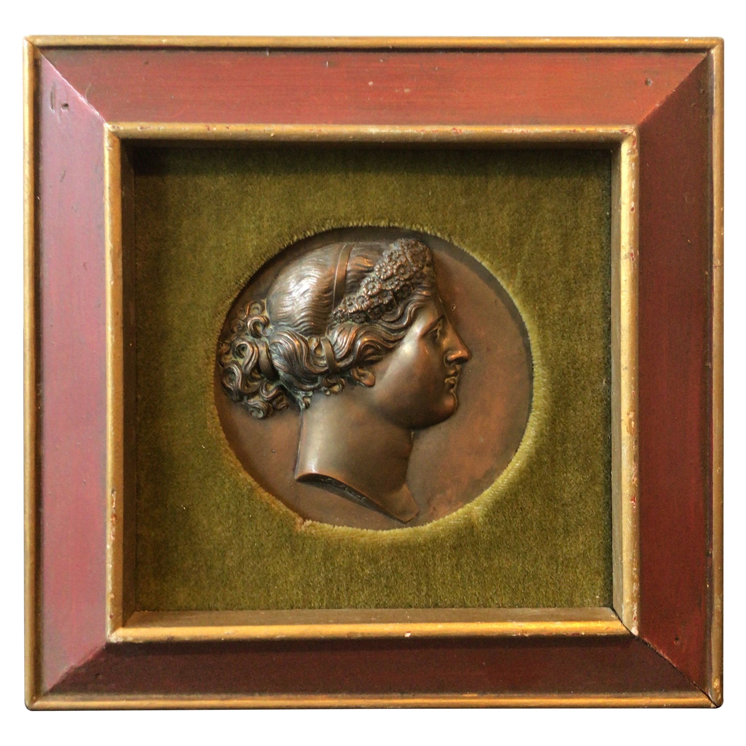 1890s Bronze Plaque of Greek Goddess, Signed