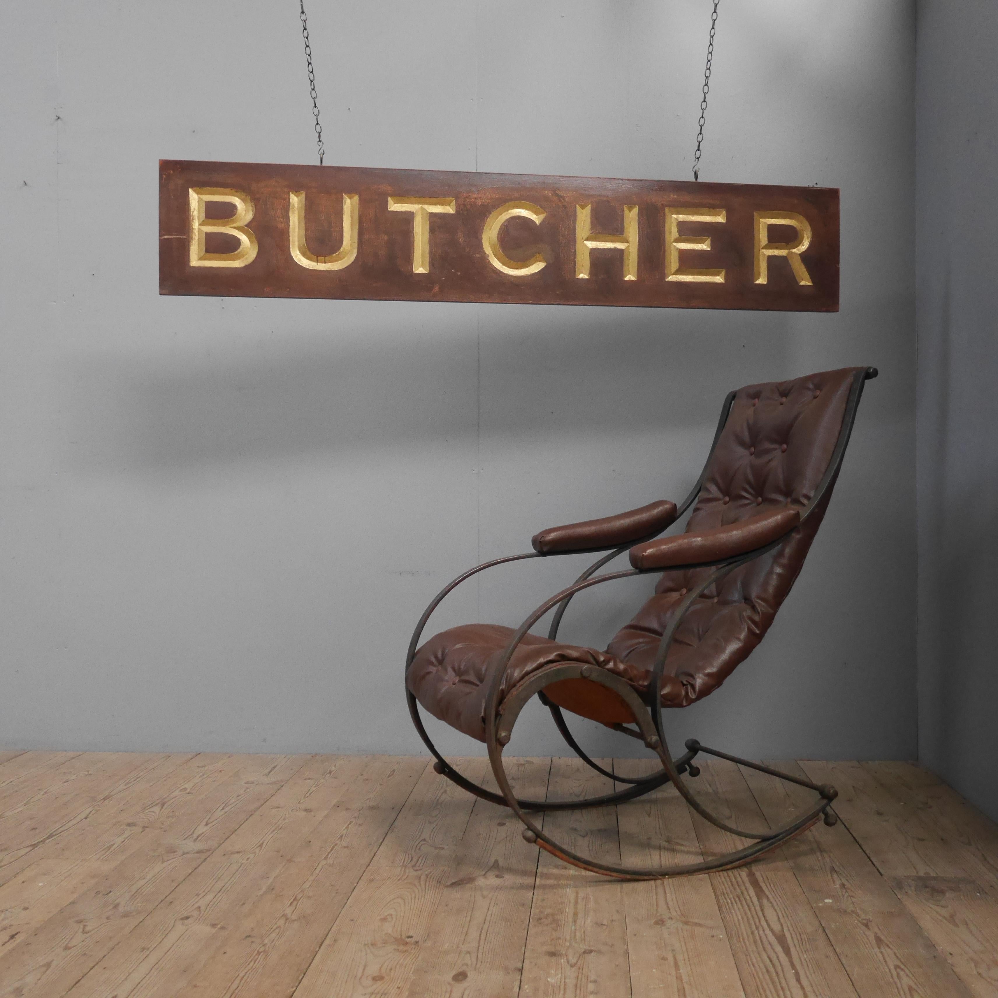 Rustic 1890's Carved & Gilded Butcher's Trade Sign