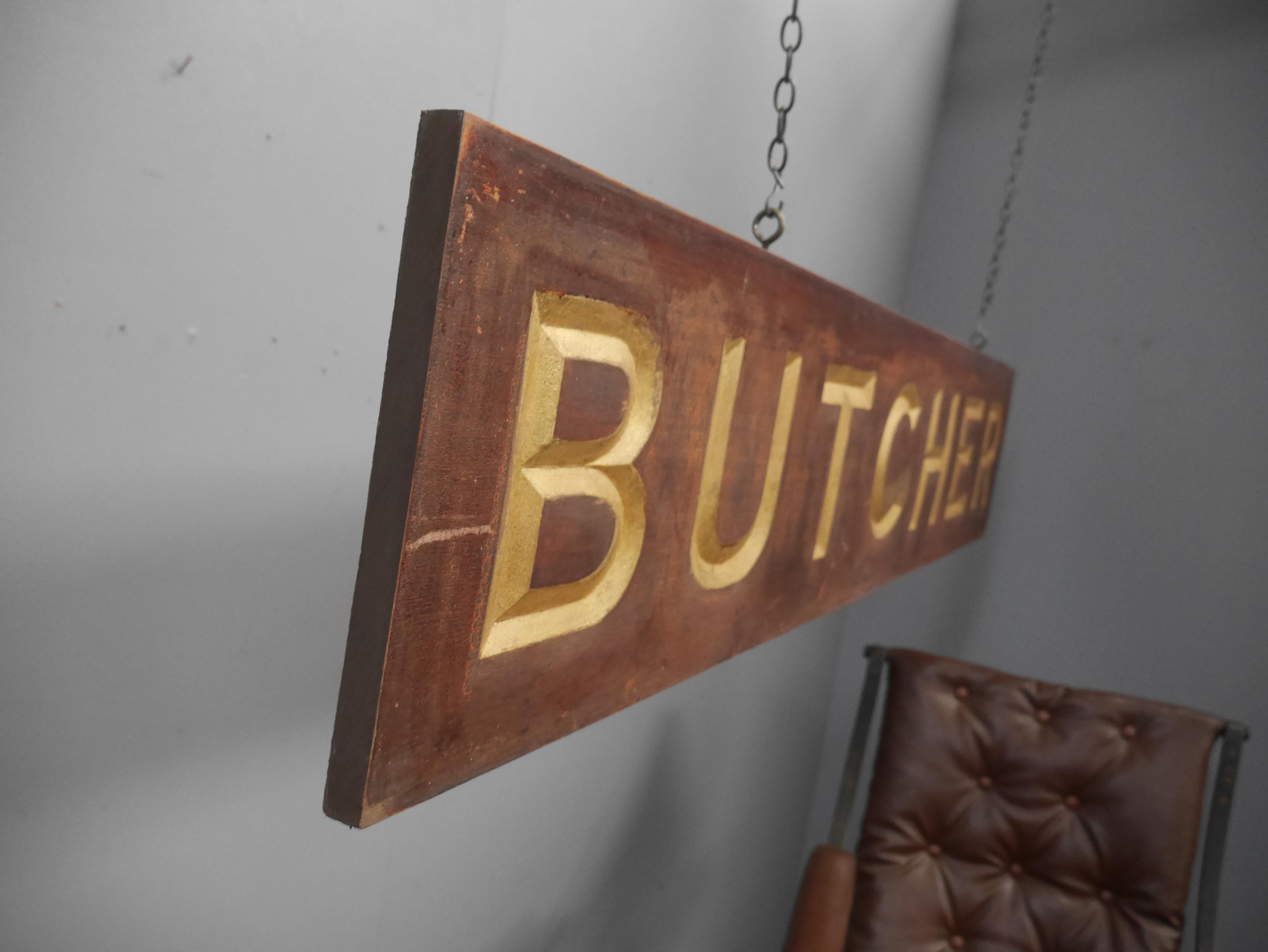1890's Carved & Gilded Butcher's Trade Sign In Good Condition In Downham Market, GB