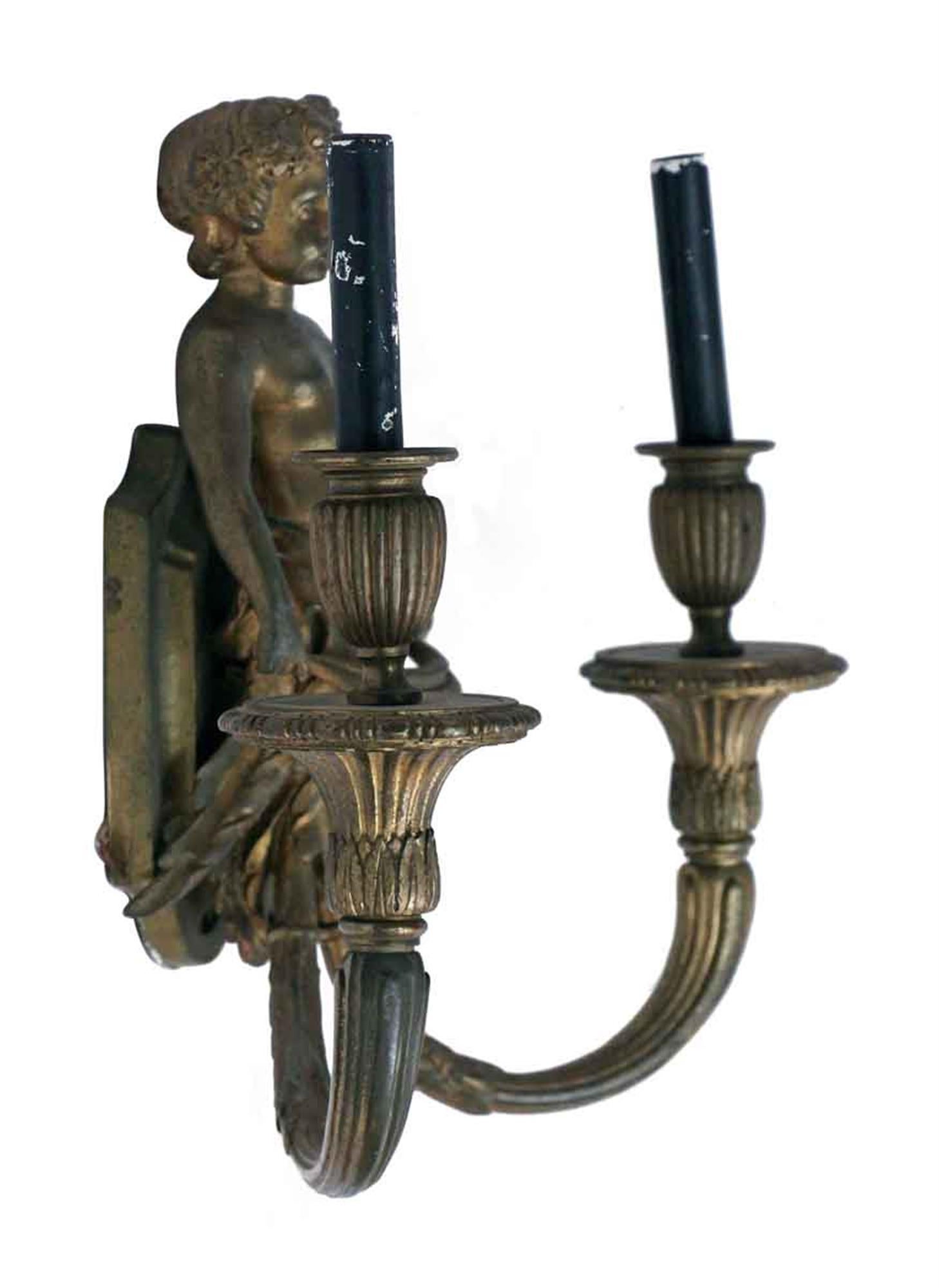 1890s Cast Bronze Cherub Double Arm Sconces In Good Condition In New York, NY