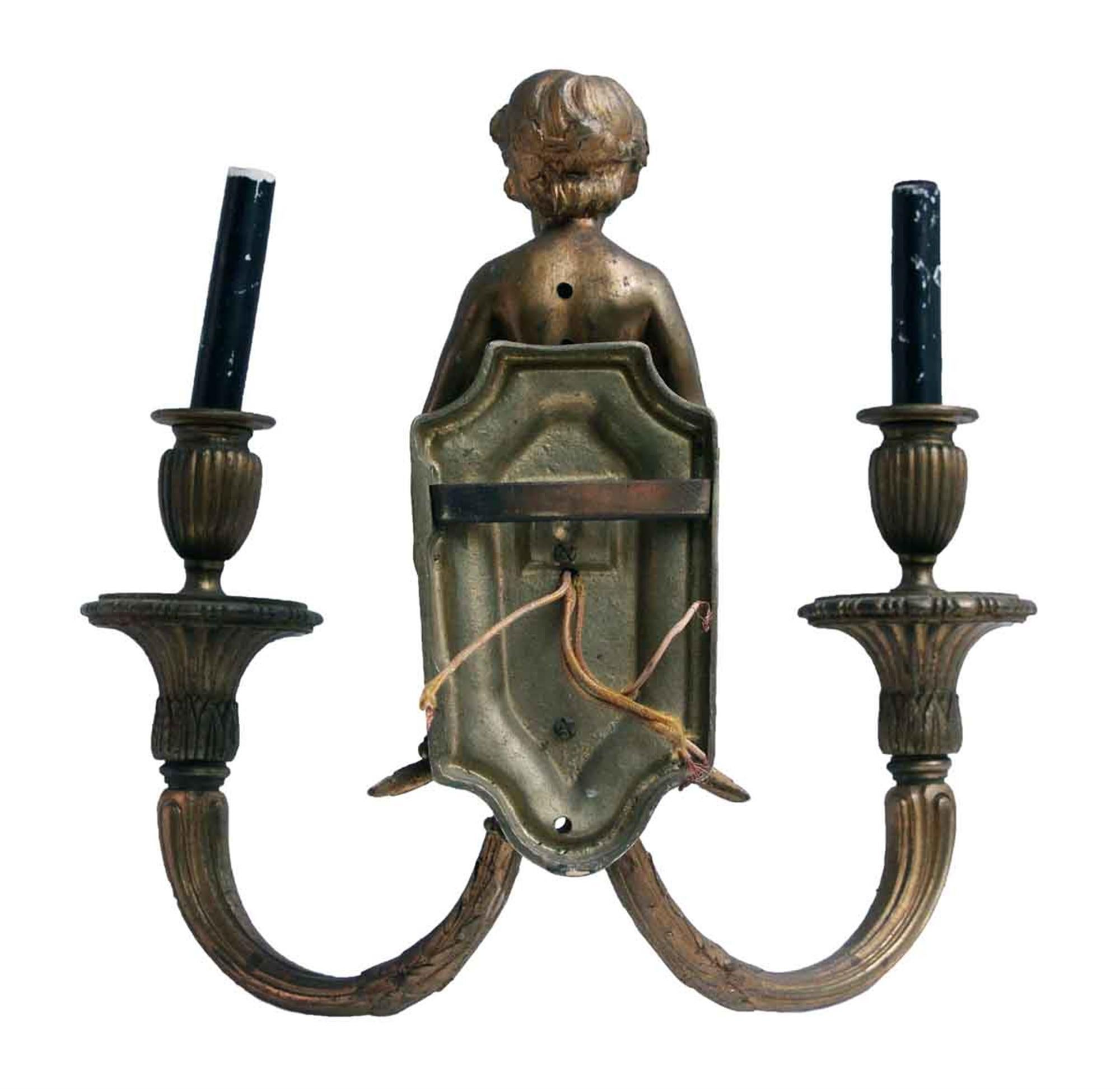 Late 19th Century 1890s Cast Bronze Cherub Double Arm Sconces