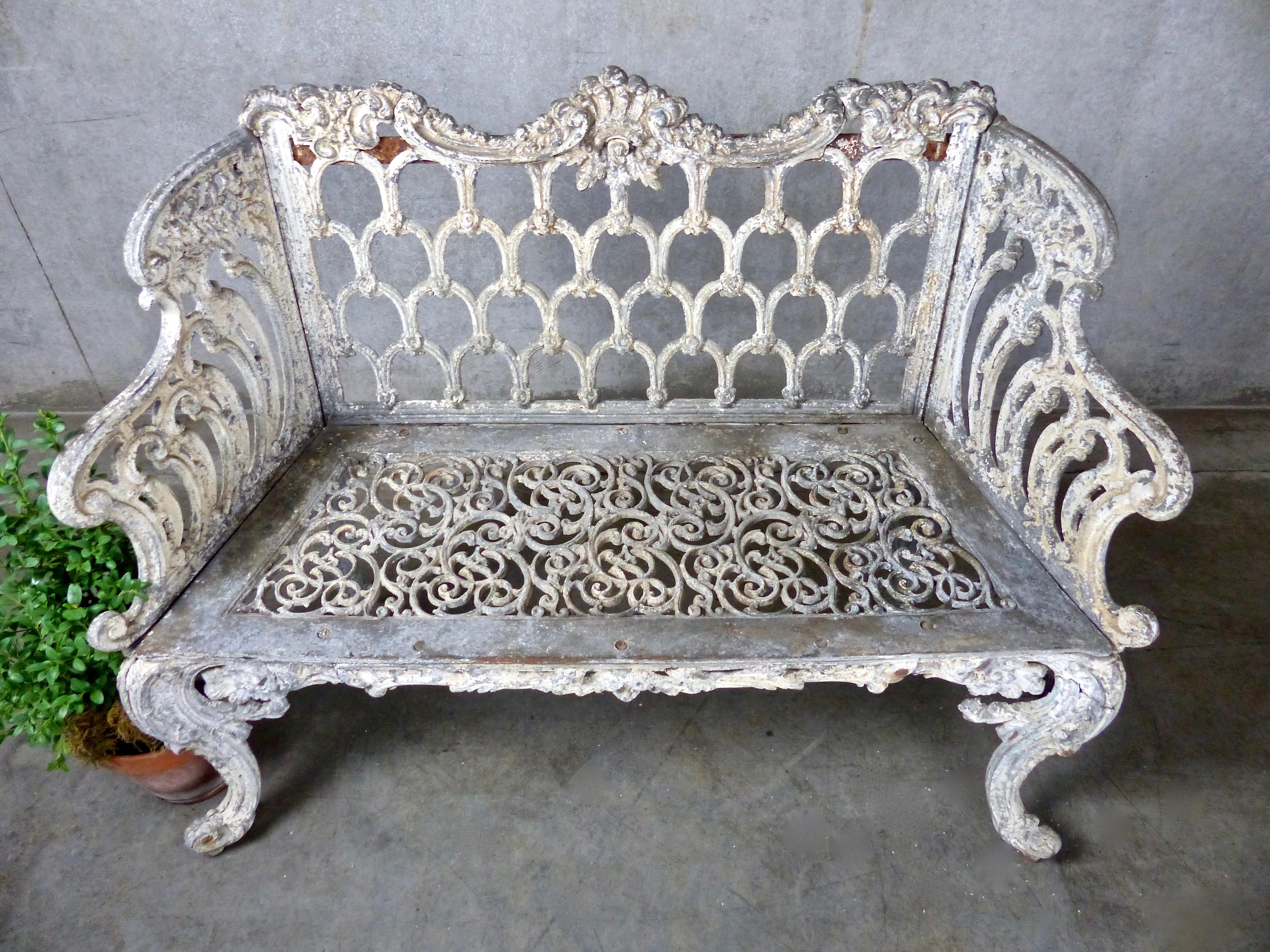 Scottish 1890s Cast Iron White House American Garden Benches 'Pair'