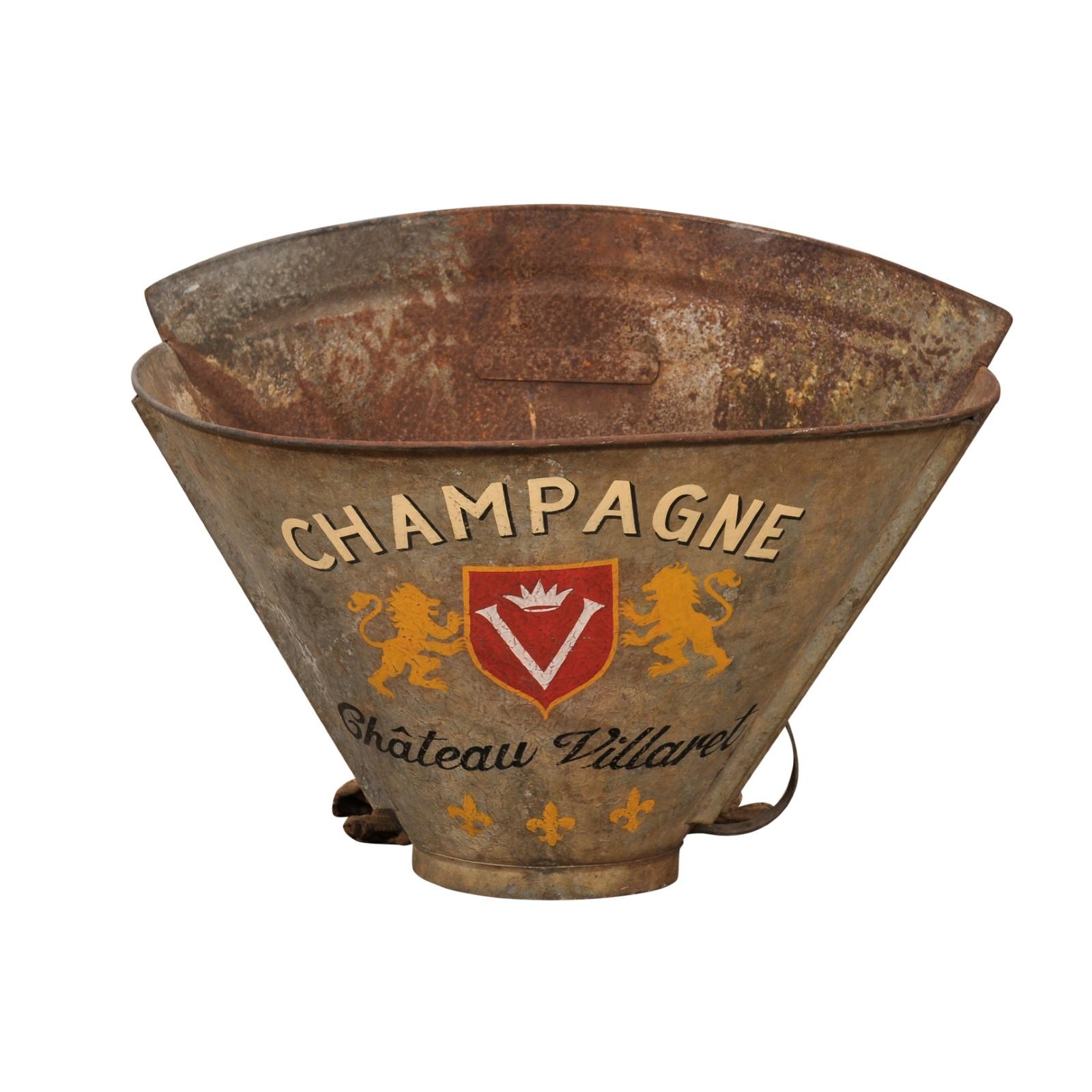 1890s Château Villaret French Grape Picking Hod with Champagne Label 7