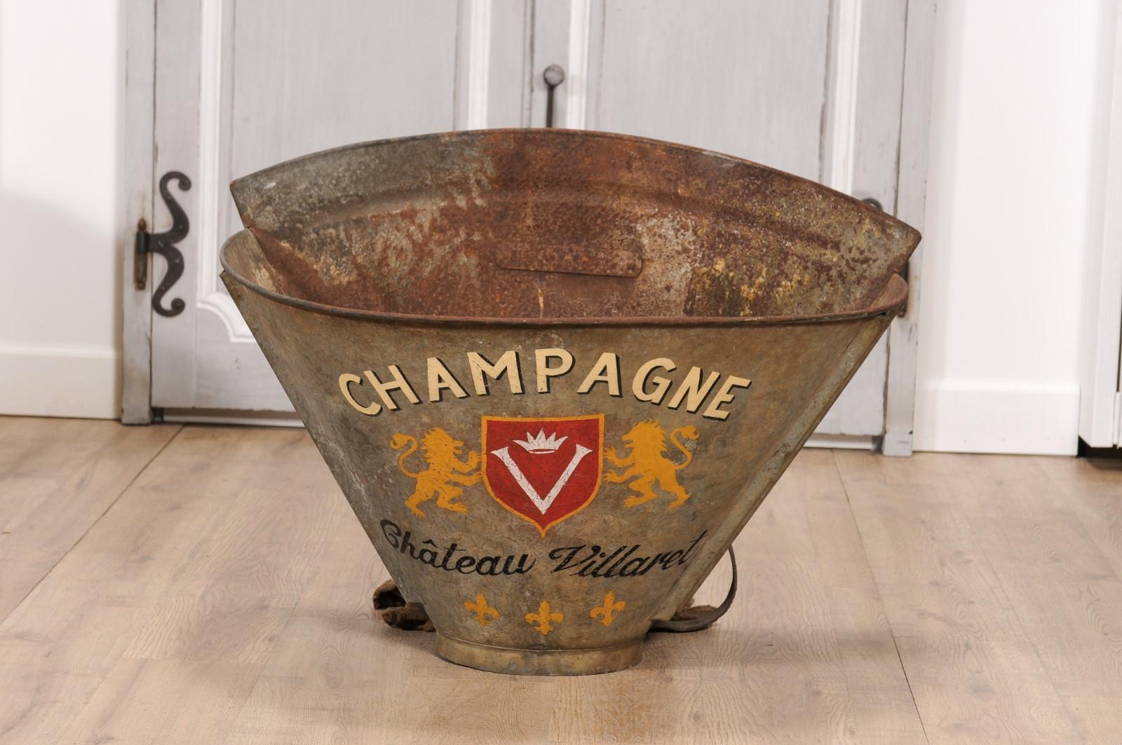 1890s Château Villaret French Grape Picking Hod with Champagne Label 8
