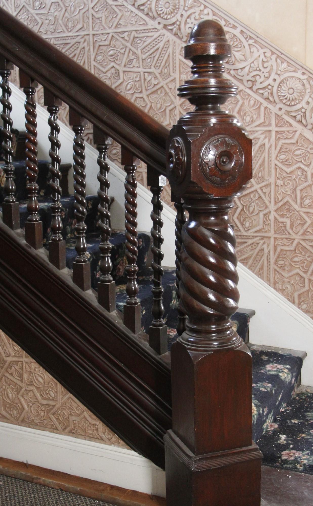 1890s Cherry Wood Staircase w/ Hand-Carved Barley Twist Spindles and ...