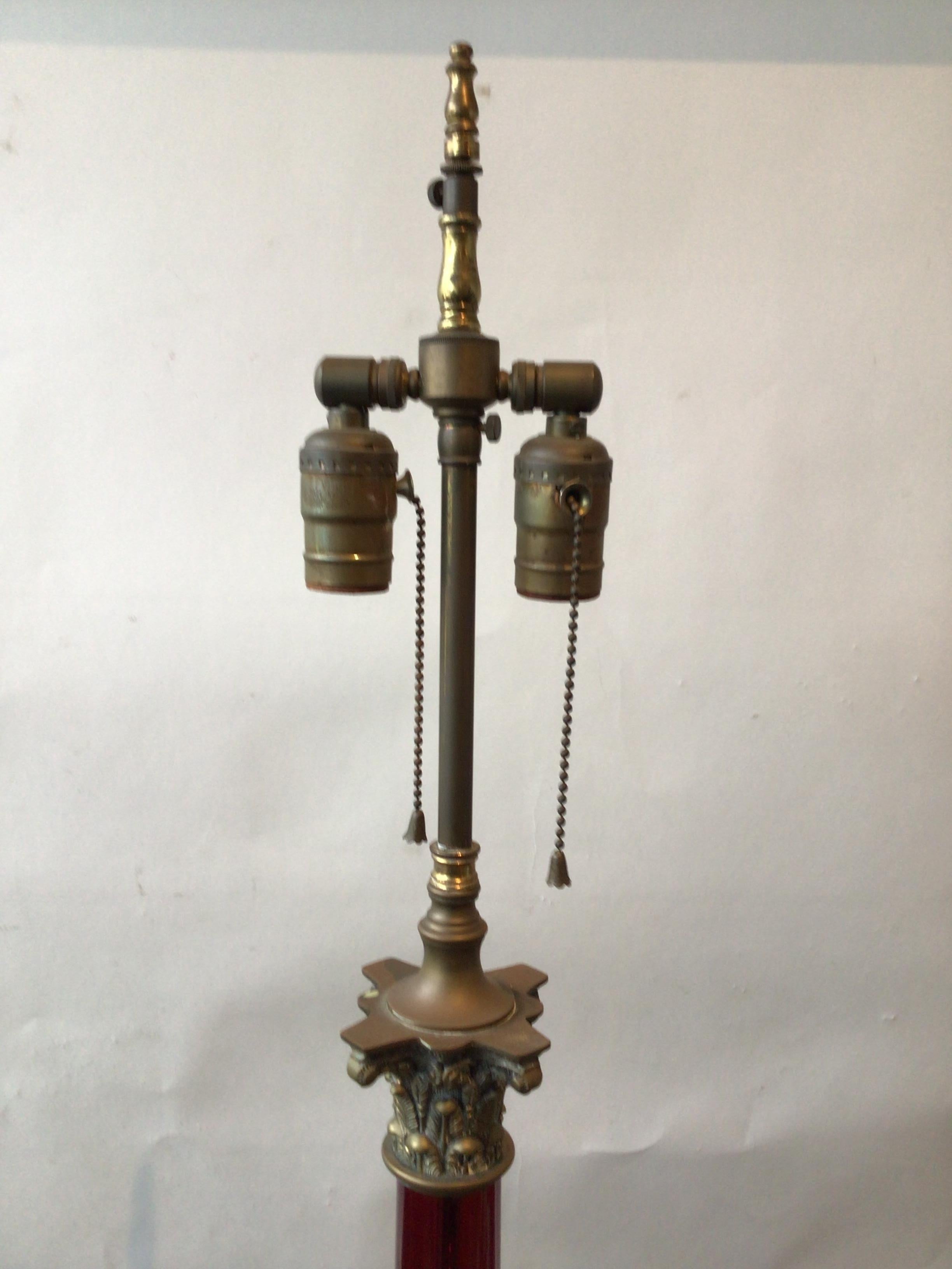 1890s Cranberry Glass and Bronze Column Lamp For Sale 3