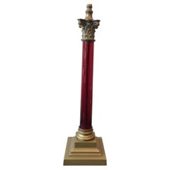 Antique 1890s Cranberry Glass and Bronze Column Lamp