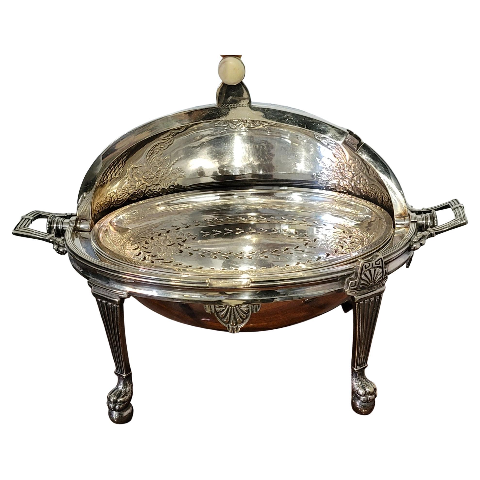 Late Victorian 1890s Drew & Sons Revolving Electroplate Silver Oval Serving Dish For Sale