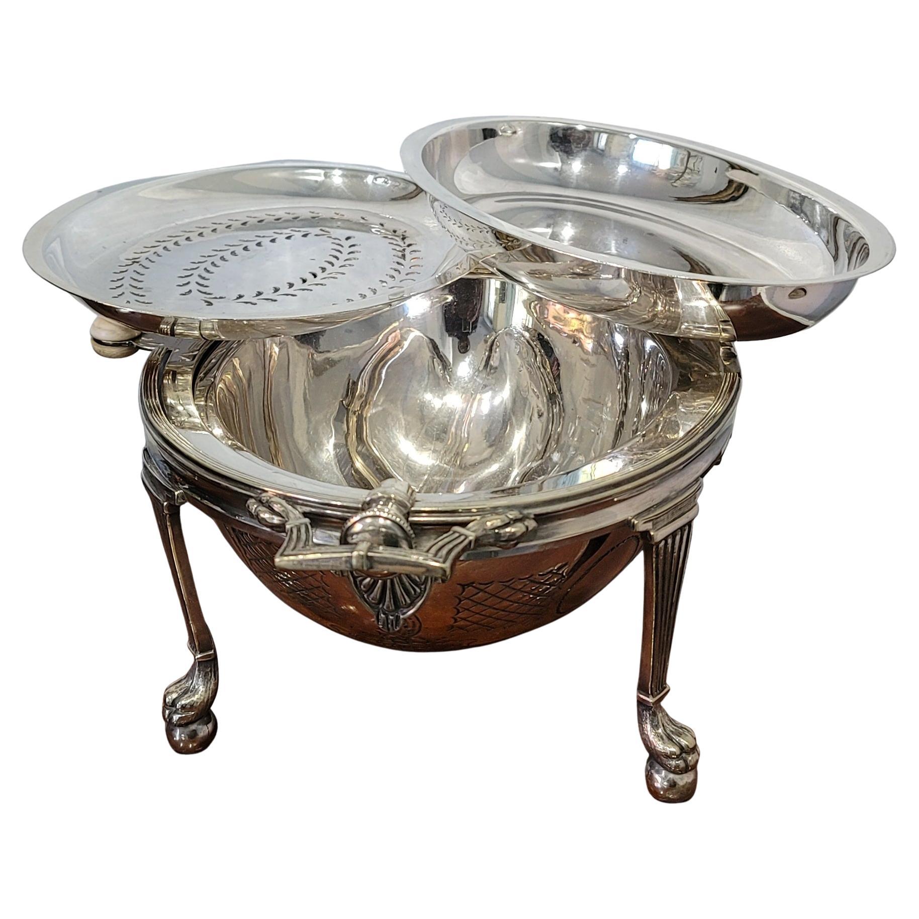 19th Century 1890s Drew & Sons Revolving Electroplate Silver Oval Serving Dish For Sale