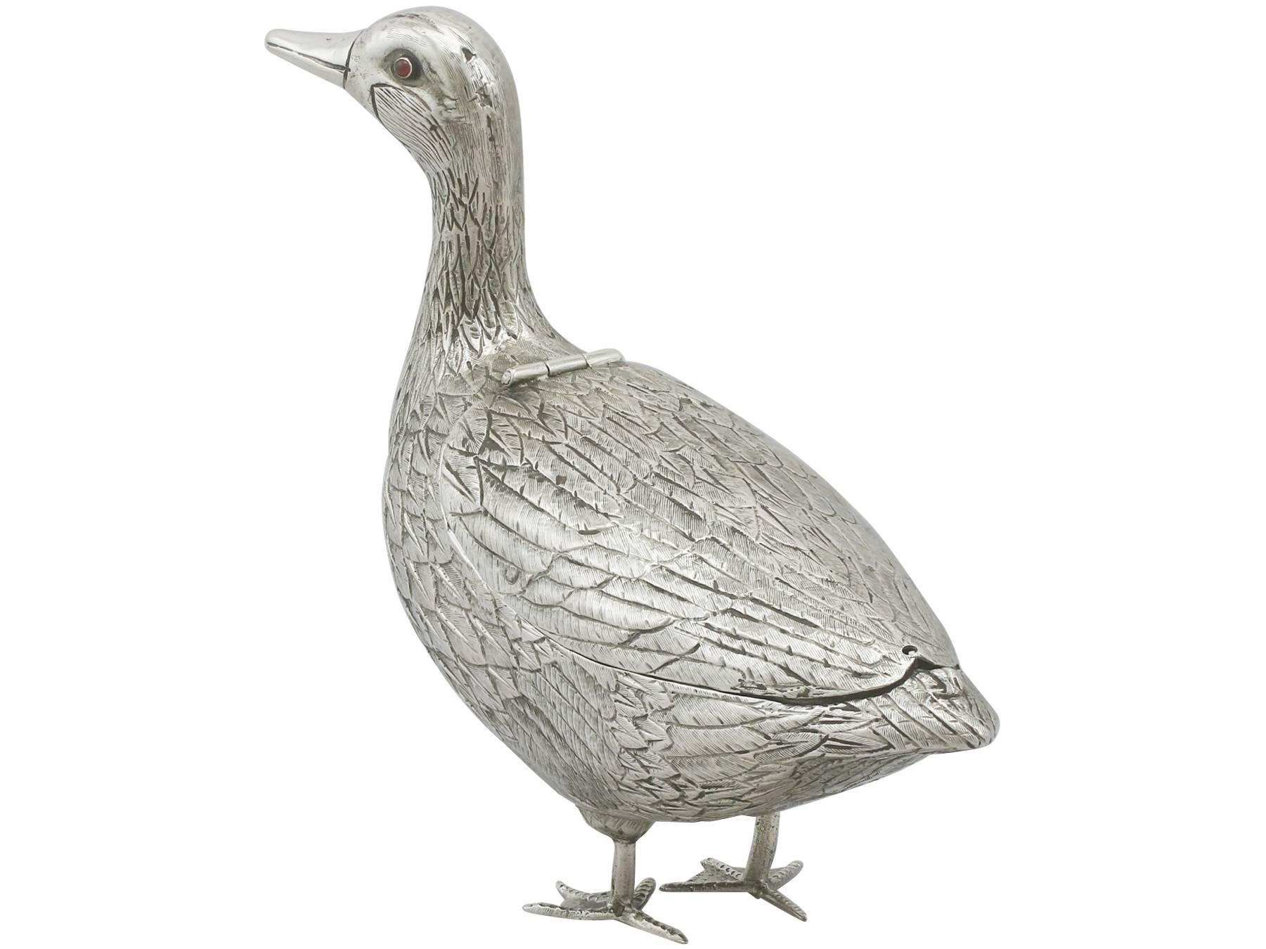 19th Century 1890s Dutch Silver 'Duck' Sugar Box