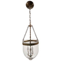 1890s English Clear Bell Jar Pendant Lantern Now Electrified with Three Lights