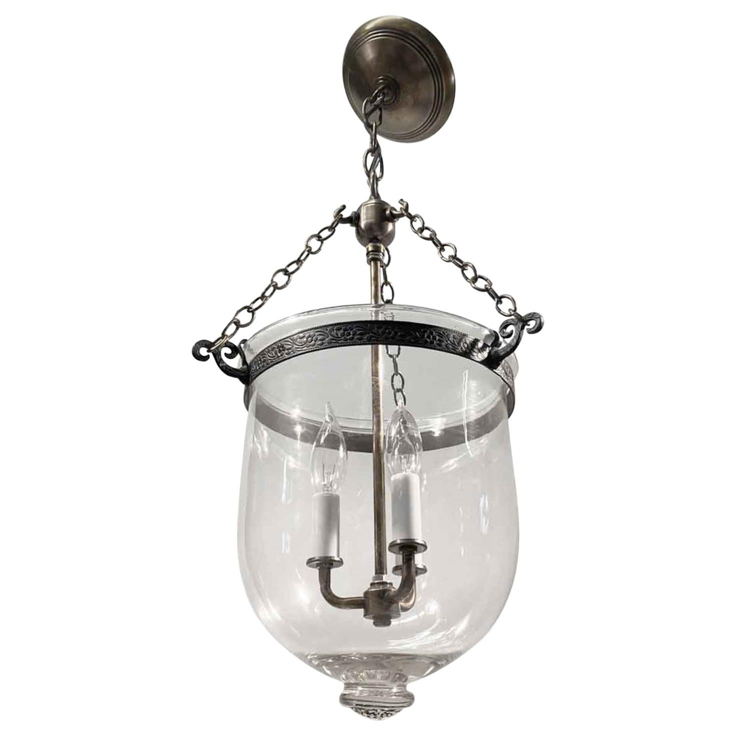 1890s English Clear Bell Jar Pendant Lantern, Originally Whale Oil Light