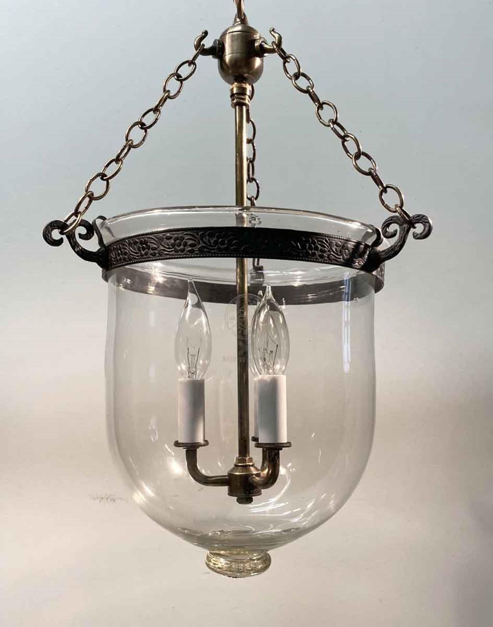 1890s English Clear Bell Jar Pendant Lantern, Originally Whale Oil Light In Good Condition In New York, NY