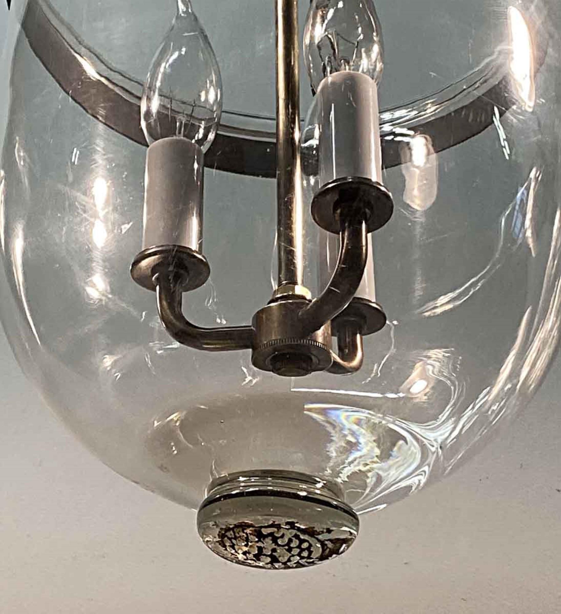 Late 19th Century 1890s English Clear Bell Jar Pendant Lantern, Originally Whale Oil Light