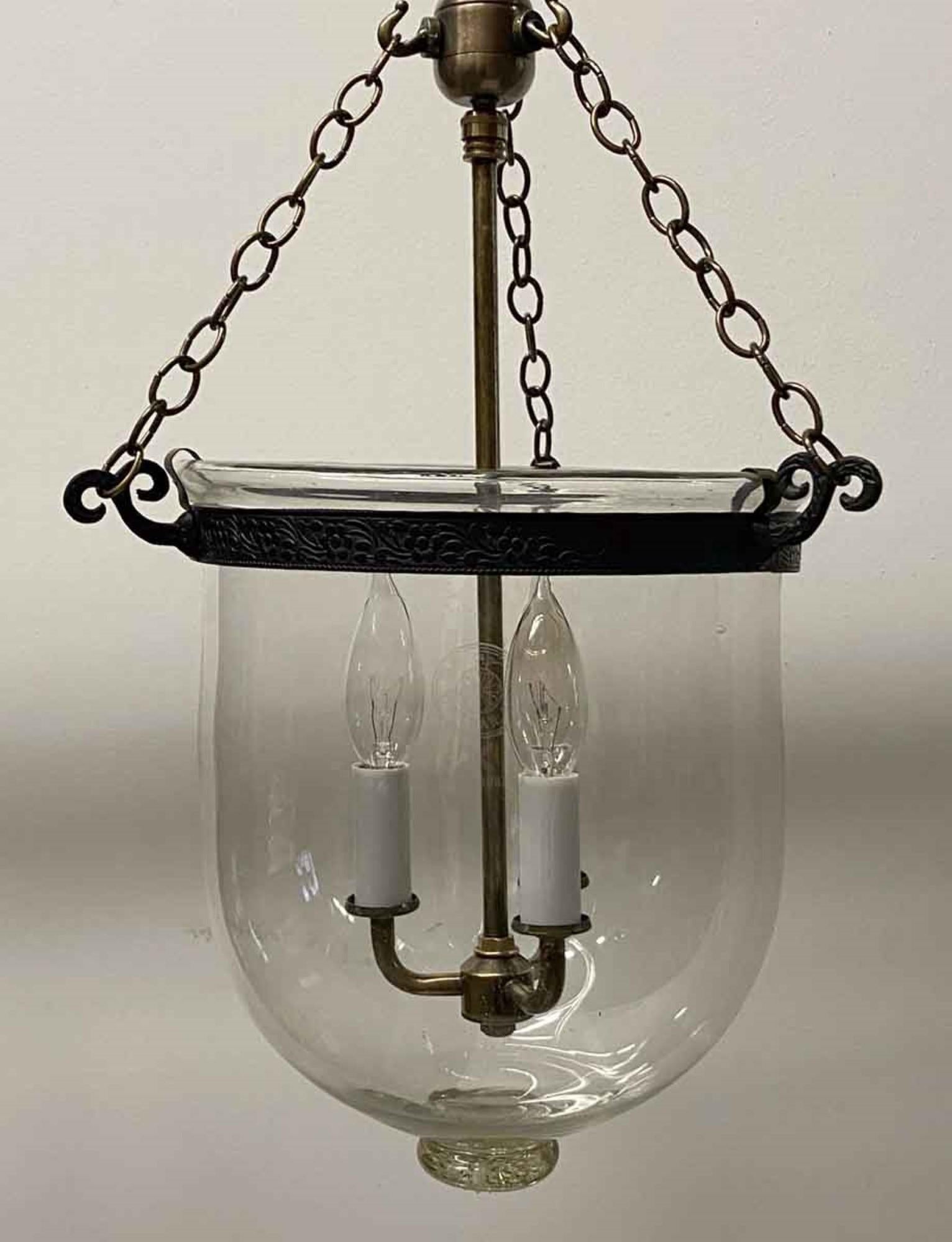 1890s English Clear Bell Jar Pendant Lantern, Originally Whale Oil Light 2