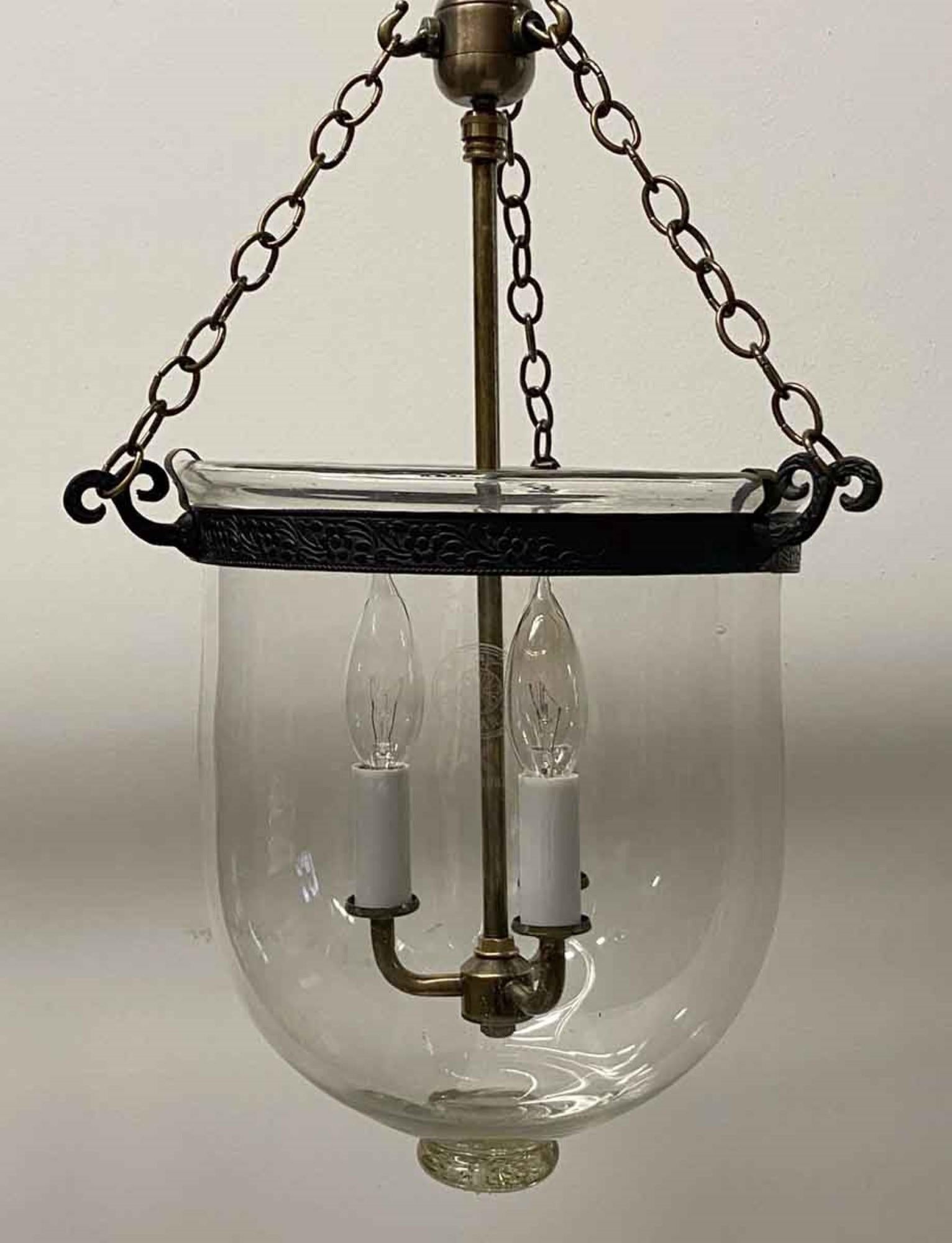 Lanterne pendante anglaise à cloche transparente des années 1890, à l'origine lampe à huile de type baleine 1