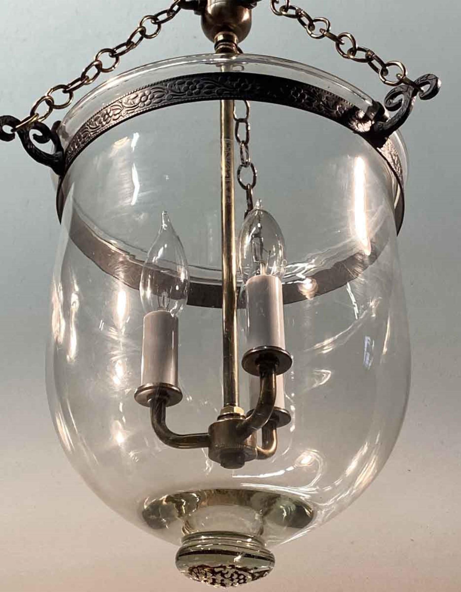 1890s English Clear Bell Jar Pendant Lantern, Originally Whale Oil Light 3