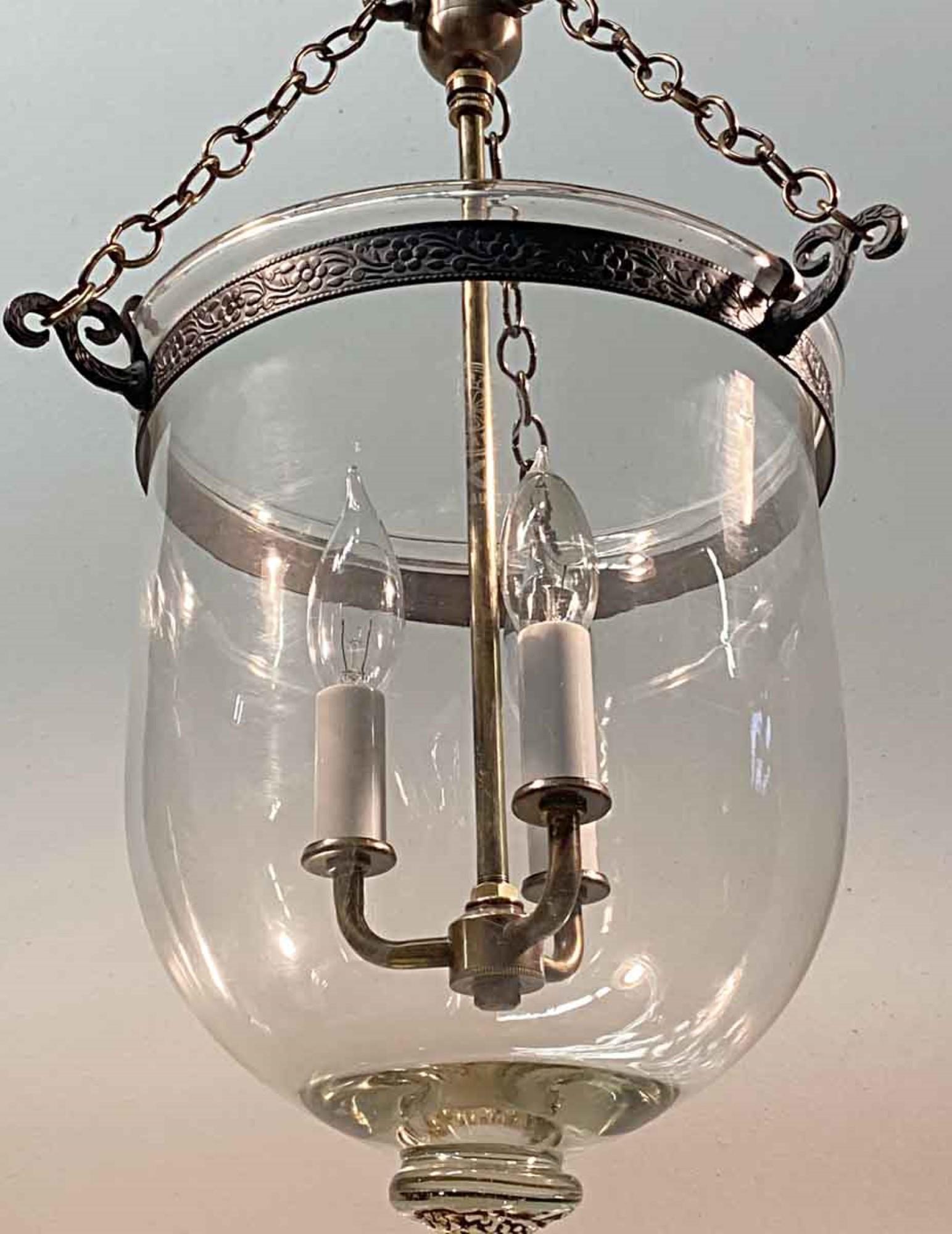 1890s English Clear Bell Jar Pendant Lantern, Originally Whale Oil Light 4